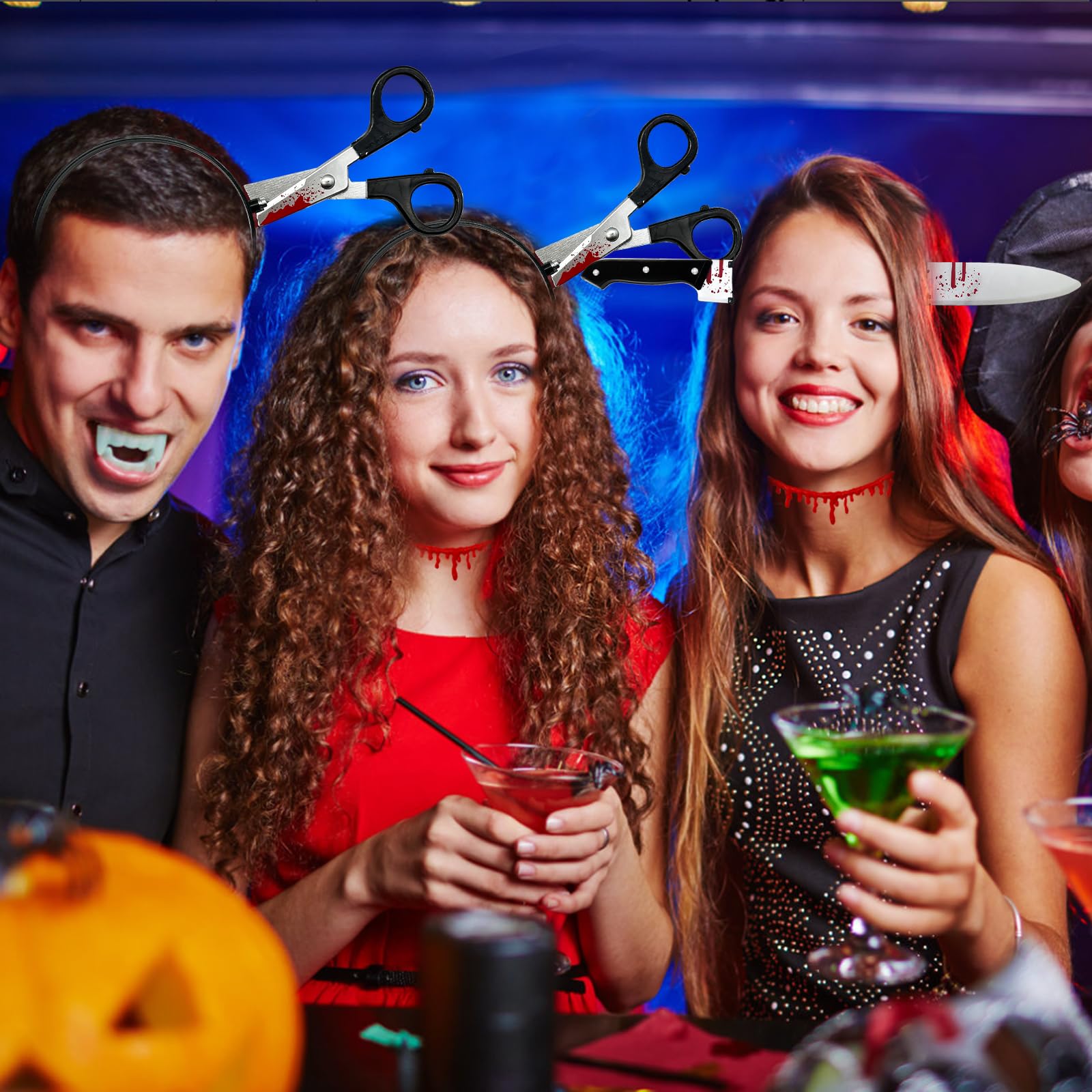 2pcs Halloween Fake Knife Headband & Vampire Blood Drip Necklace Set - Scary Plastic Bloody Knife Through Head Accessory for Cosplay, Zombie Makeup, Horror Parties & Halloween Props - Perfect for Costume Parties, Haunted Houses & Themed Events