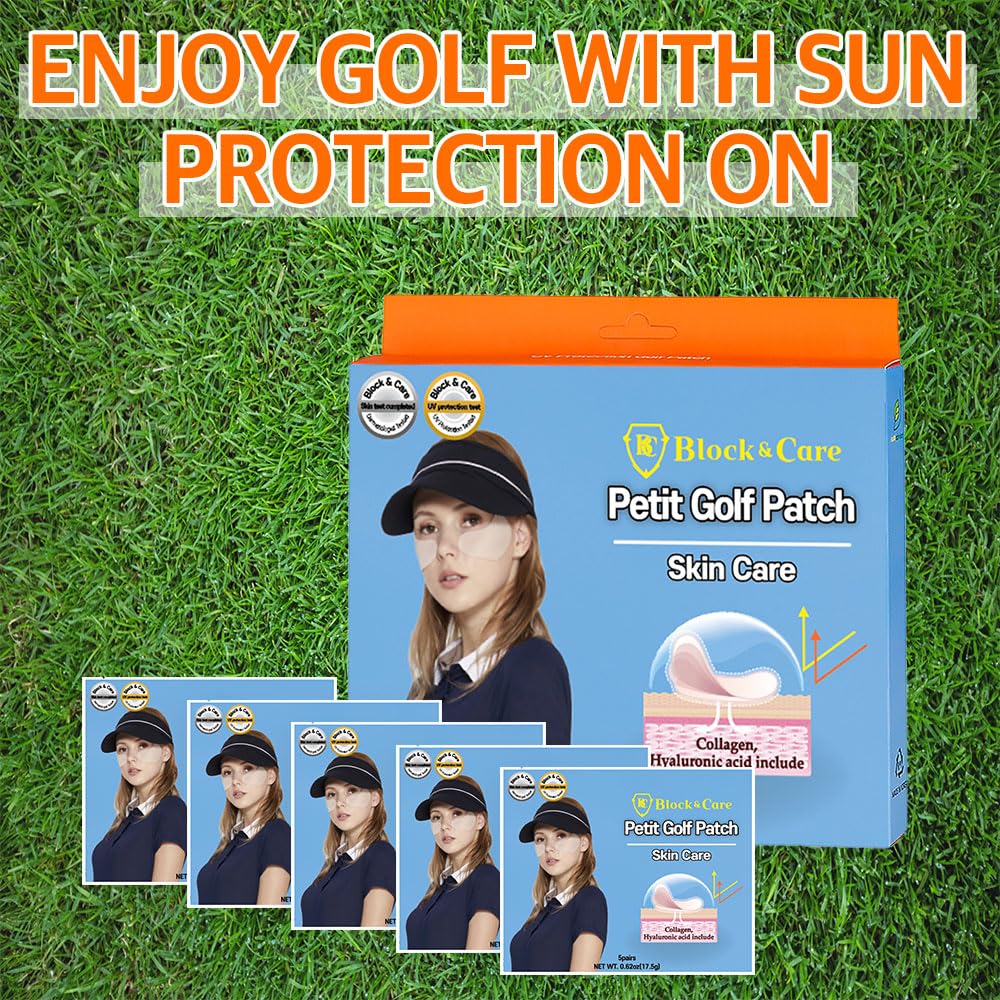 BLOCK&CARE UV Protection Golf Patches - 5 Pairs Sunblock Gel Facial Patches with Skincare Ingredients for Outdoor Sports & Sun Protection (10 Pack, Medium Size) | Perfect for Golf, Hiking, Cycling & Beach Activities