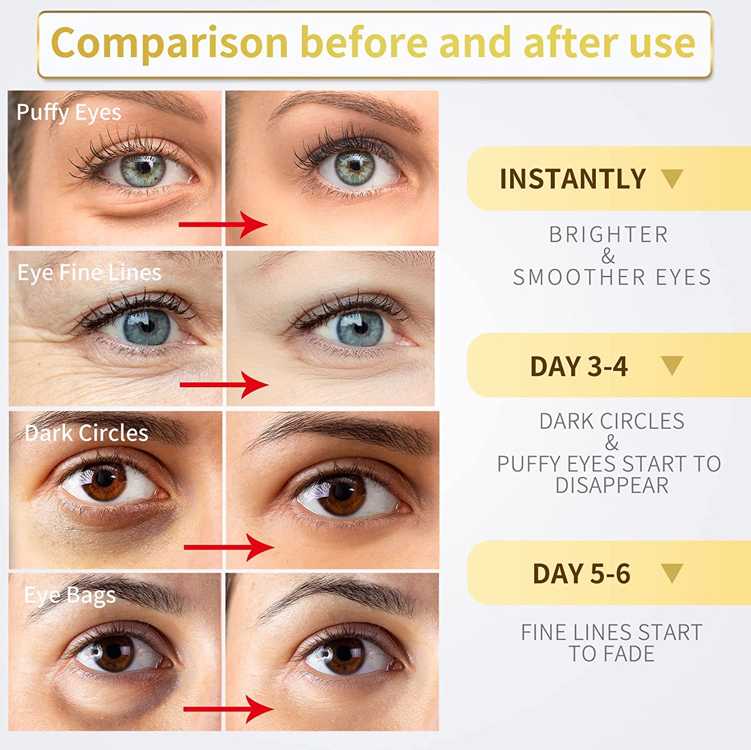 24K Gold Under Eye Patches - 30 Pairs for Puffy Eyes & Dark Circles Treatment - Reduce Eye Bags & Wrinkles - Collagen Infused Eye Care Pads for Brightening & Hydration - Perfect for Night Routine & Travel Skincare