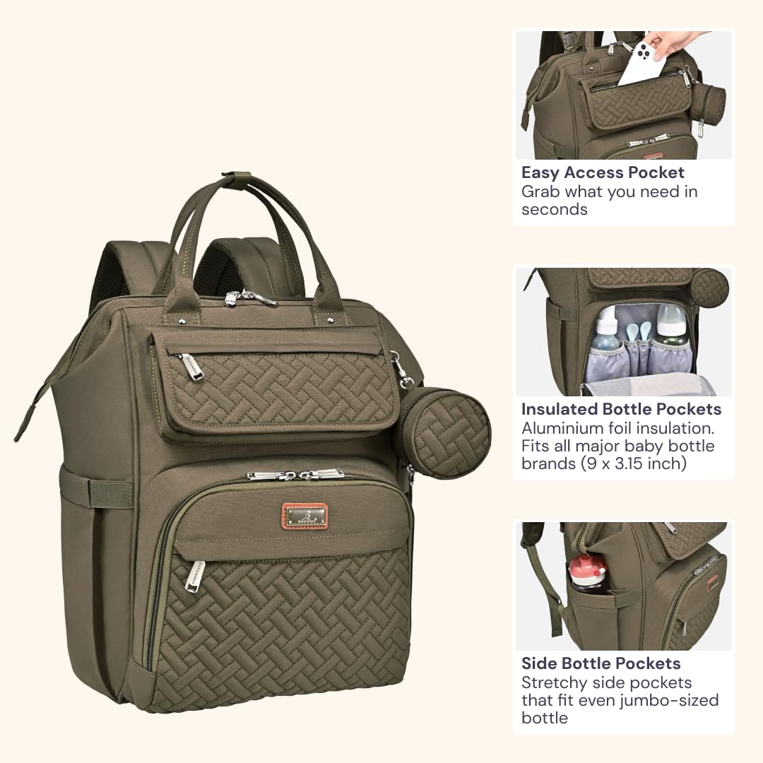 BabbleRoo Multifunctional Diaper Backpack - Large Baby Changing Bag with Insulated Bottle Pockets, Stroller Straps & Wipeable Changing Pad - Perfect for Travel, Daycare & On-the-Go Parents