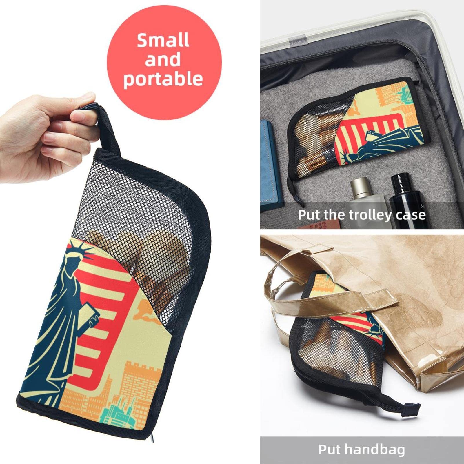 Portable Makeup Brush Organizer Bag with 12 Brushes - Statue of Liberty Themed Cosmetic Brush Holder Case for Travel & Home Storage