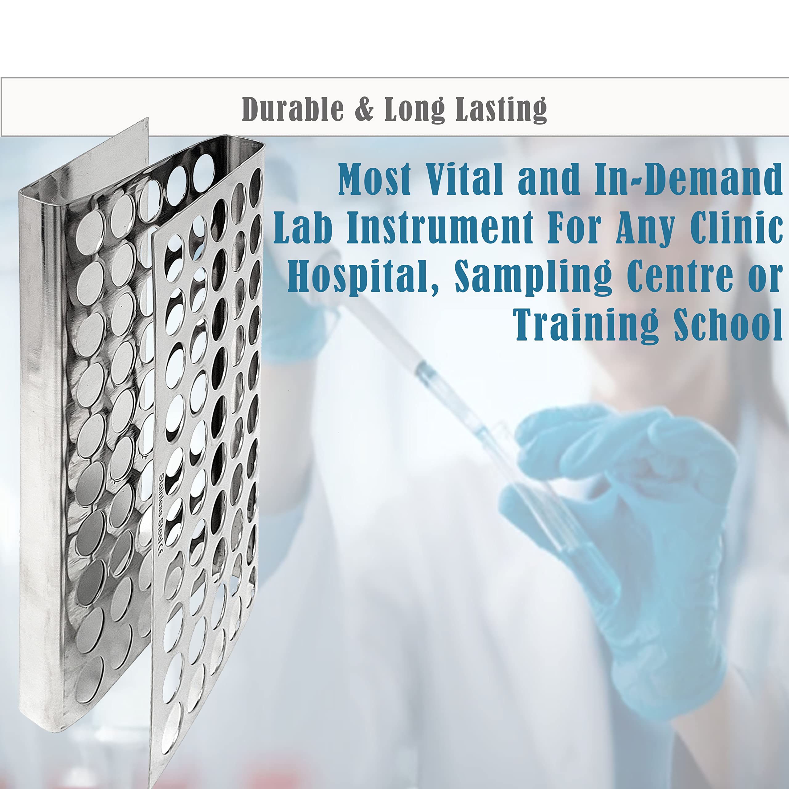A2Z Stainless Steel Test Tube Rack with 50 Vents - Z-Shaped Pipe Stand for 16mm Tubes | Durable Lab Equipment for School, Laboratory & Hospital Use | Perfect for Chemistry Experiments & Sample Storage