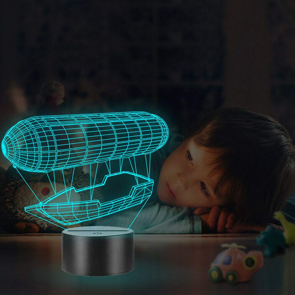 3D Spaceship Rocket Night Light - LED Touch Control 7 Color Changing Table Lamp for Kids Room, Nursery, Christmas Decor, Birthday Gift - Optical Illusion Desk Light for Home, Office & Party Decorations