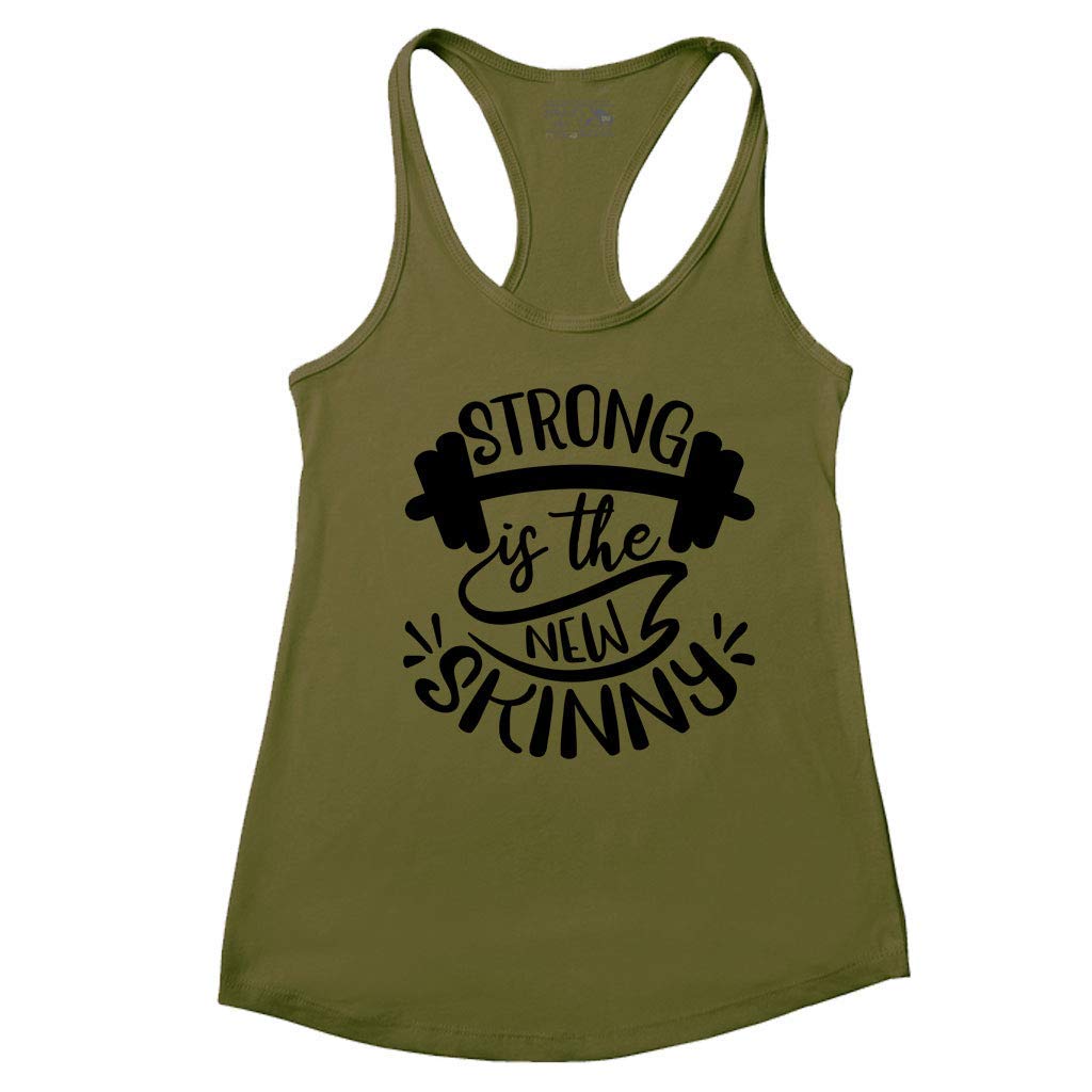 Strong Is The New Skinny Women's Workout Tank Top - Fitness Racerback Shirt for Running, Spin Bike & Gym - Breathable Athletic Activewear for Yoga, HIIT & Cross Training