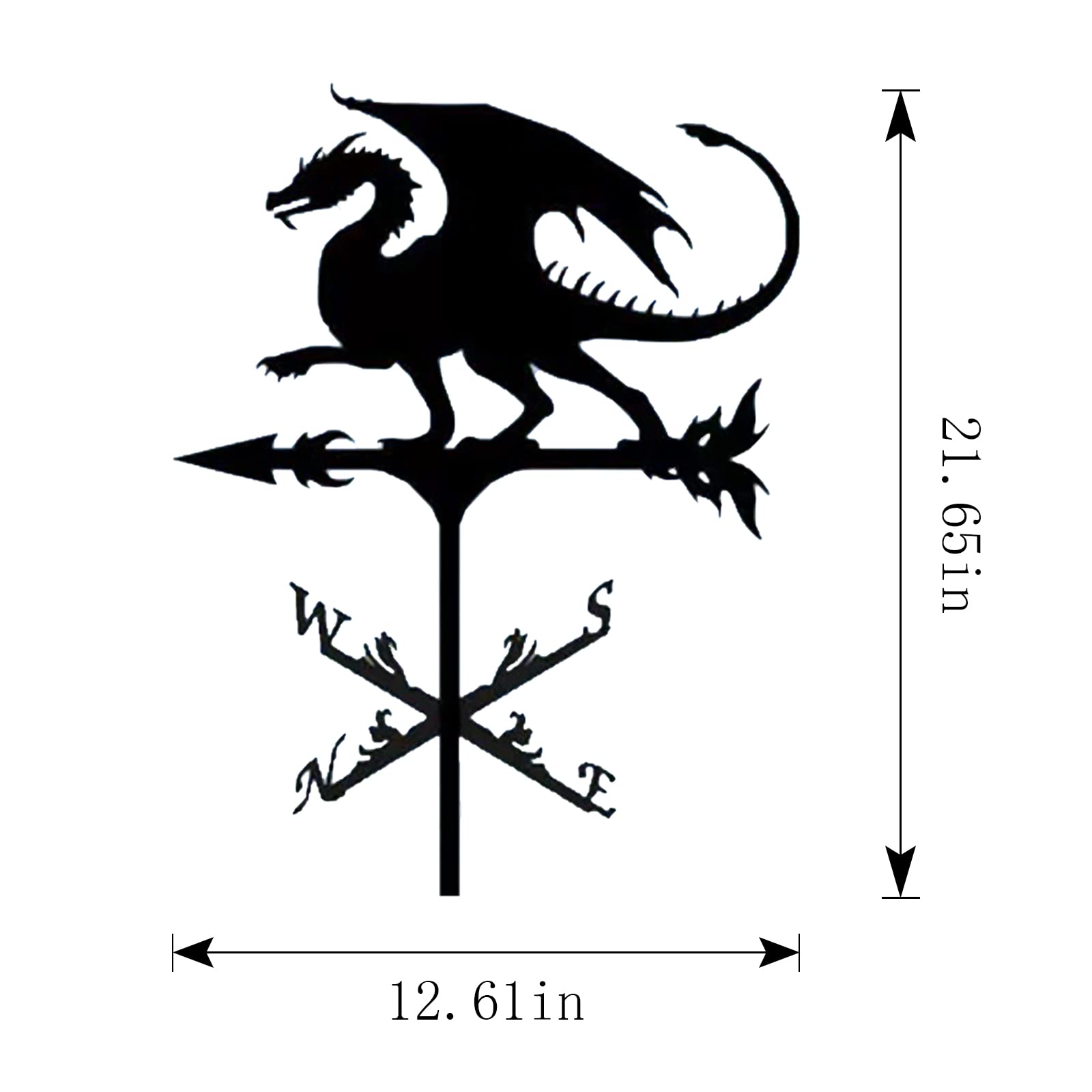 Black Stainless Steel Dragon Weathervane - Decorative Outdoor Metal Roof & Garden Fence Ornament - Wind Direction Indicator for Patio, Yard & Farmhouse Decor