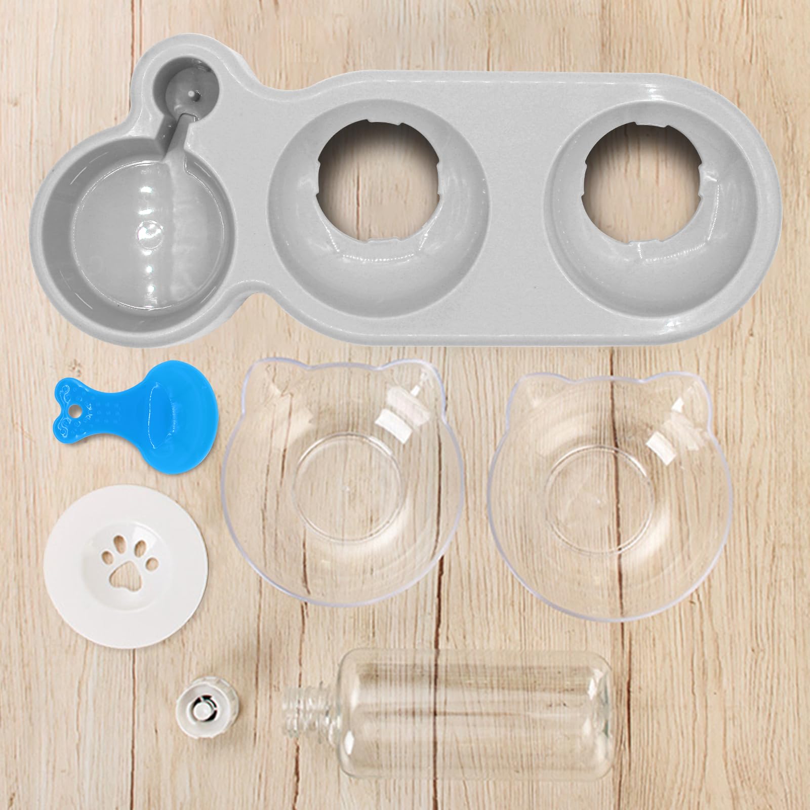 **Triple Cat Bowls with 15° Tilt - 3-in-1 Elevated Pet Feeder for Cats & Puppies | Whisker-Friendly Wet & Dry Food Bowls with Automatic Water Bottle | Perfect for Small Pets, Home & Travel Use (Lead White)**