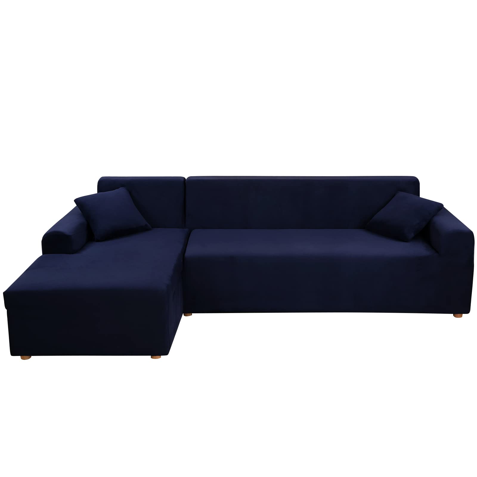 MIFXIN L-Shaped Sectional Sofa Cover 2-Piece Set - Stretchable Soft Slipcover, Furniture Protector for Living Room, Plush Navy - Perfect for Pets, Kids & Everyday Use