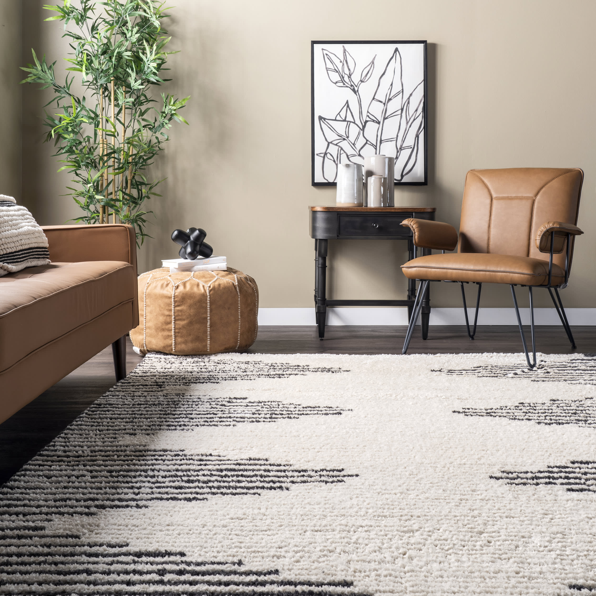Luxury Diamond Pinstripes Tasseled Area Rug - Soft Beige Bohemian Decor for Living Room, Bedroom & Office