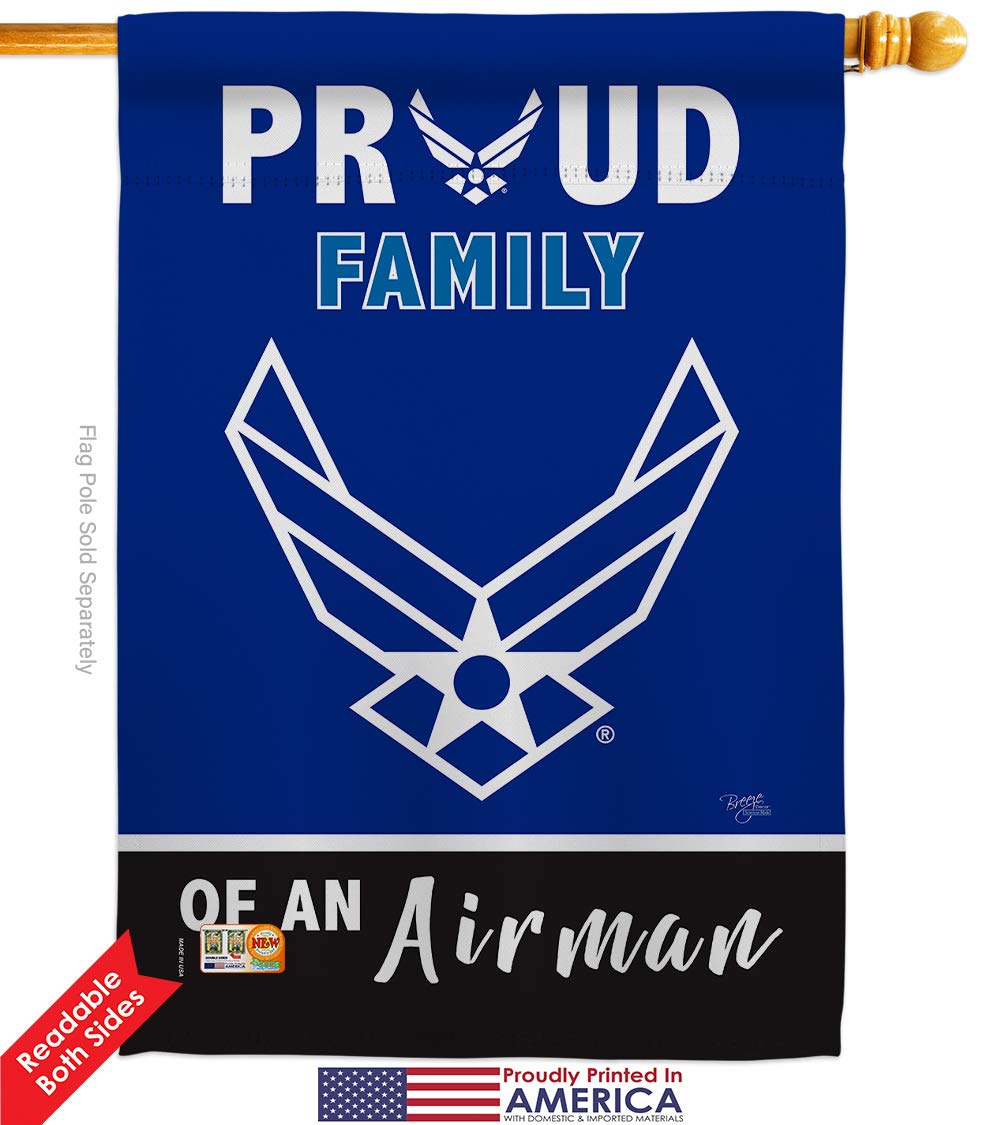 Breeze Decor Proud Family Airman Garden House Flags Kit - USAF Military Veteran Retirement Gift, Double-Sided 28x40 Inch American Made Yard Banner - Perfect for Armed Forces Appreciation, Patriotic Home Decor & Backyard Displays