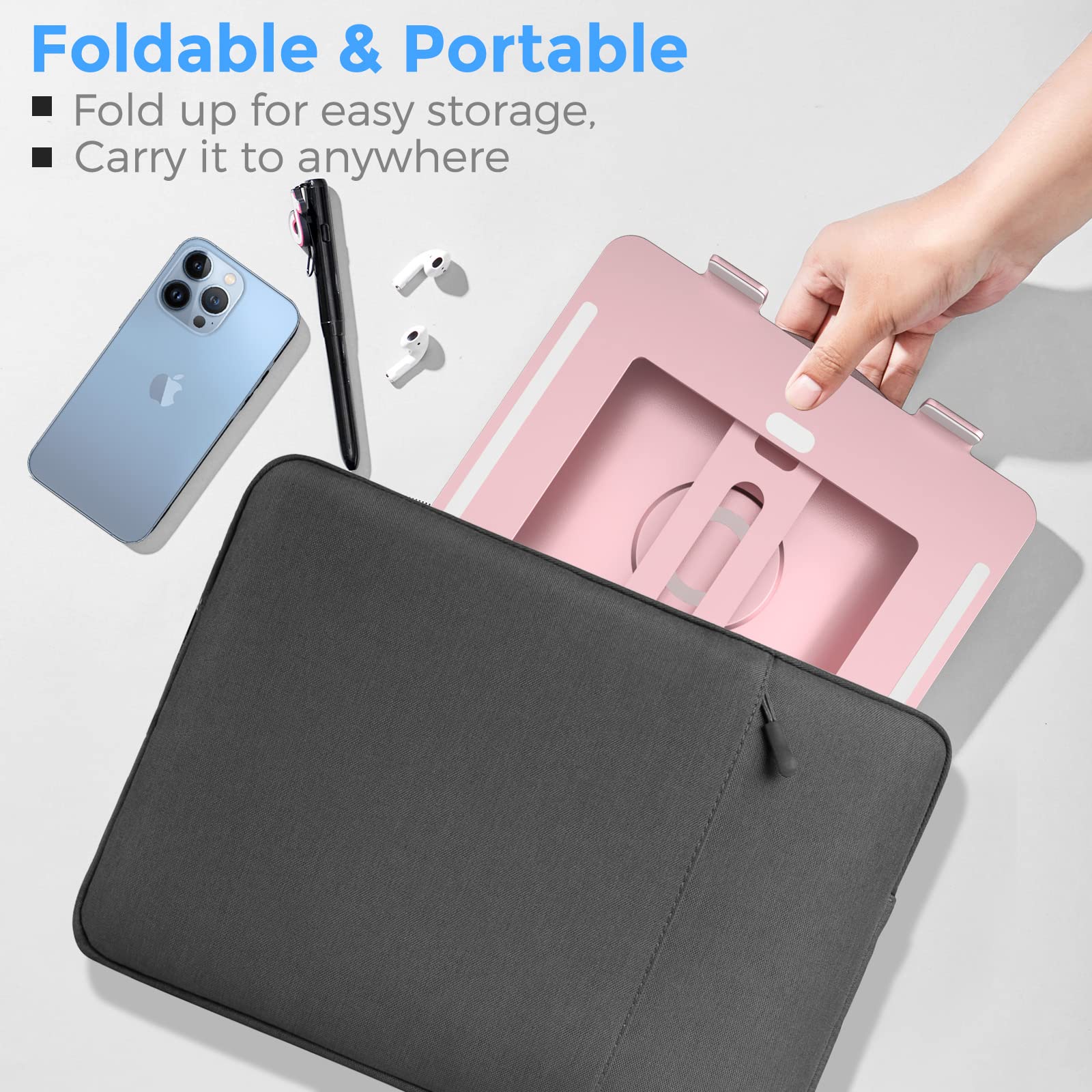 Swivel Laptop Stand for Desk - Adjustable Height, 360° Rotating Base, Foldable Ergonomic Riser, Portable Aluminum Holder for MacBook & All 10-17'' Laptops, Pink - Perfect for Home Office & Remote Work