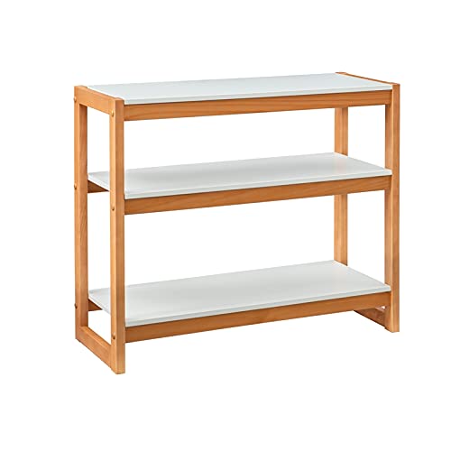 Linon Brock Wood Low Bookcase - White & Natural Finish | Modern Bookshelf for Living Room, Bedroom & Office Storage