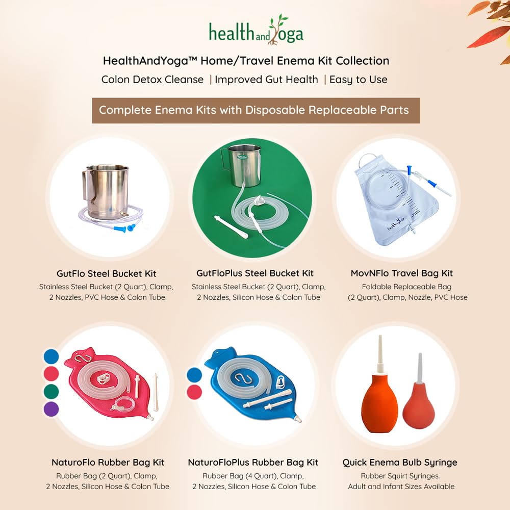 HealthAndYoga™ NaturoFloPlus 4 Quart Enema Bag Kit - Deep Colon Cleansing for Detox & Constipation Relief - Open Fountain Top Design for Easy Cleaning - Perfect for Coffee Enema, Fleet Enema & Anal Douche - Blue - Ideal for Home Colon Therapy & Wellness Routine