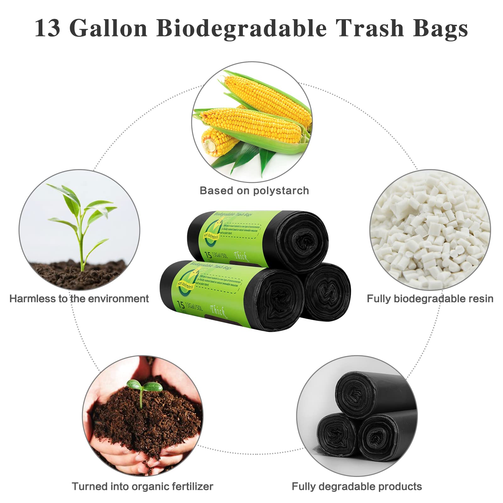 Toplive 13 Gallon Trash Bags - Heavy Duty Garbage Bags for Kitchen, Bathroom, Office & Home Use | Wastebasket Bin Liners (Black) - Perfect for Daily Waste Disposal & Cleaning