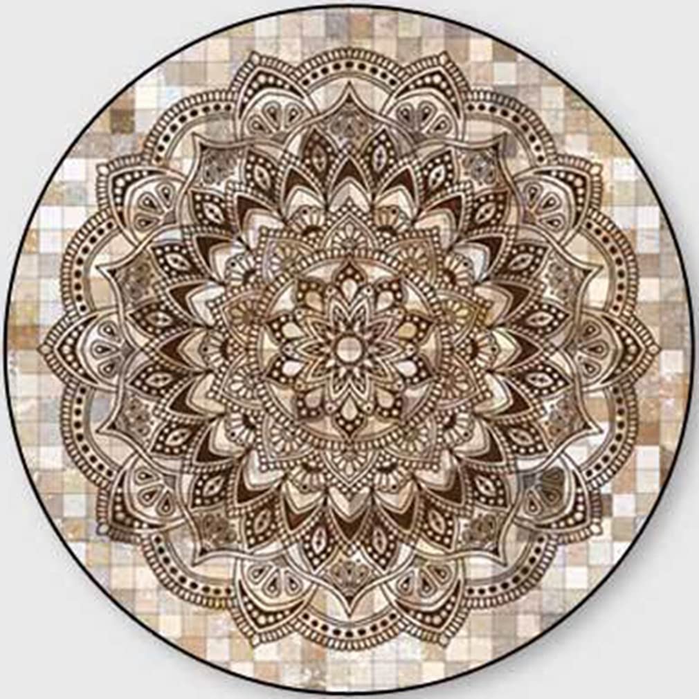Bohemian Round Area Rug 3.3' x 3.3' - Geometric Mandala Floral Design Non-Slip Non-Shedding Carpet for Bedroom, Living Room, Kitchen & Outdoor Use - Boho Chic Home Decor Floor Mat