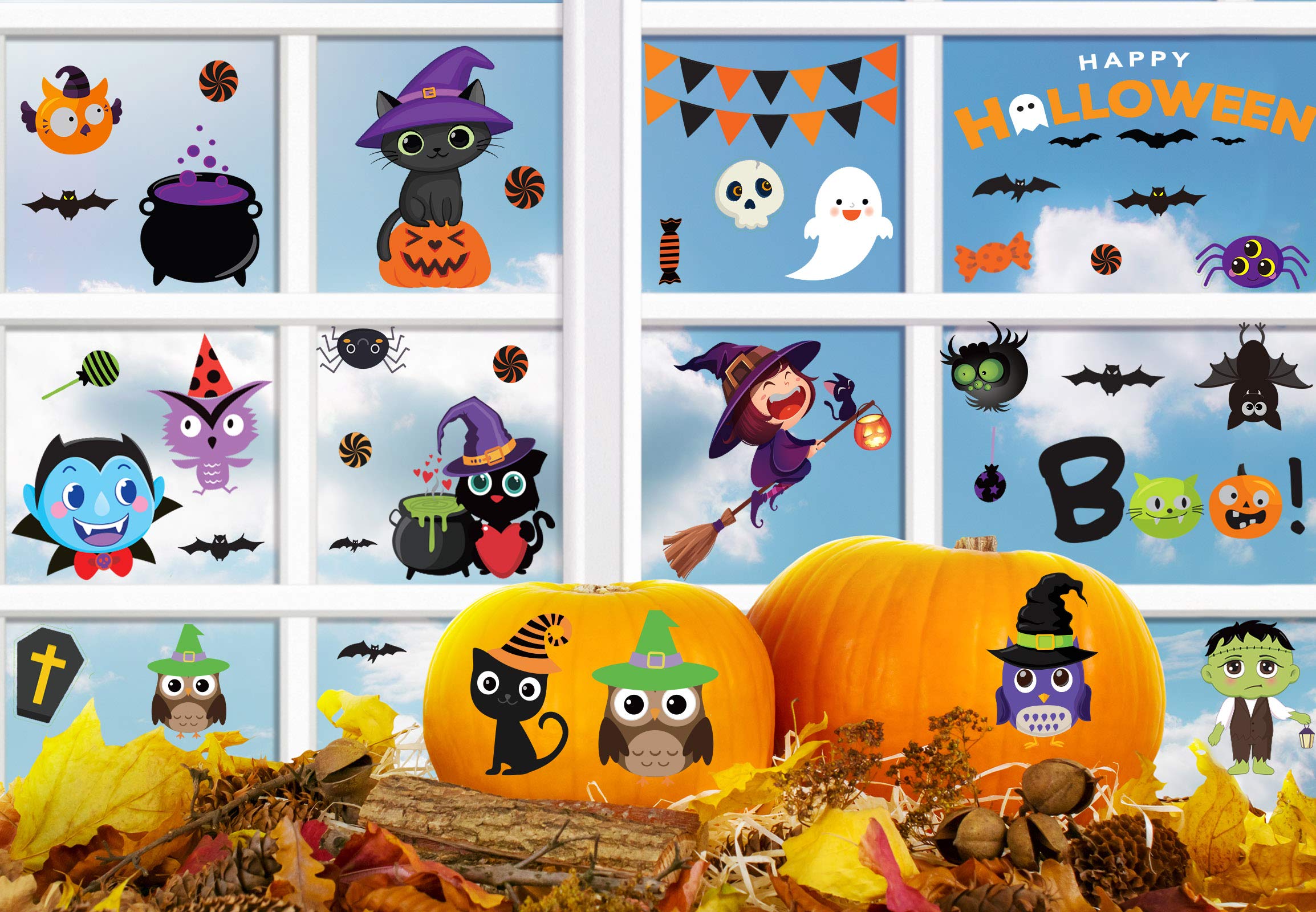 88 PCS Halloween Window Clings - Cute Pumpkin Ghost Stickers for Window Decorations | Halloween Party, Home & Office Decoration