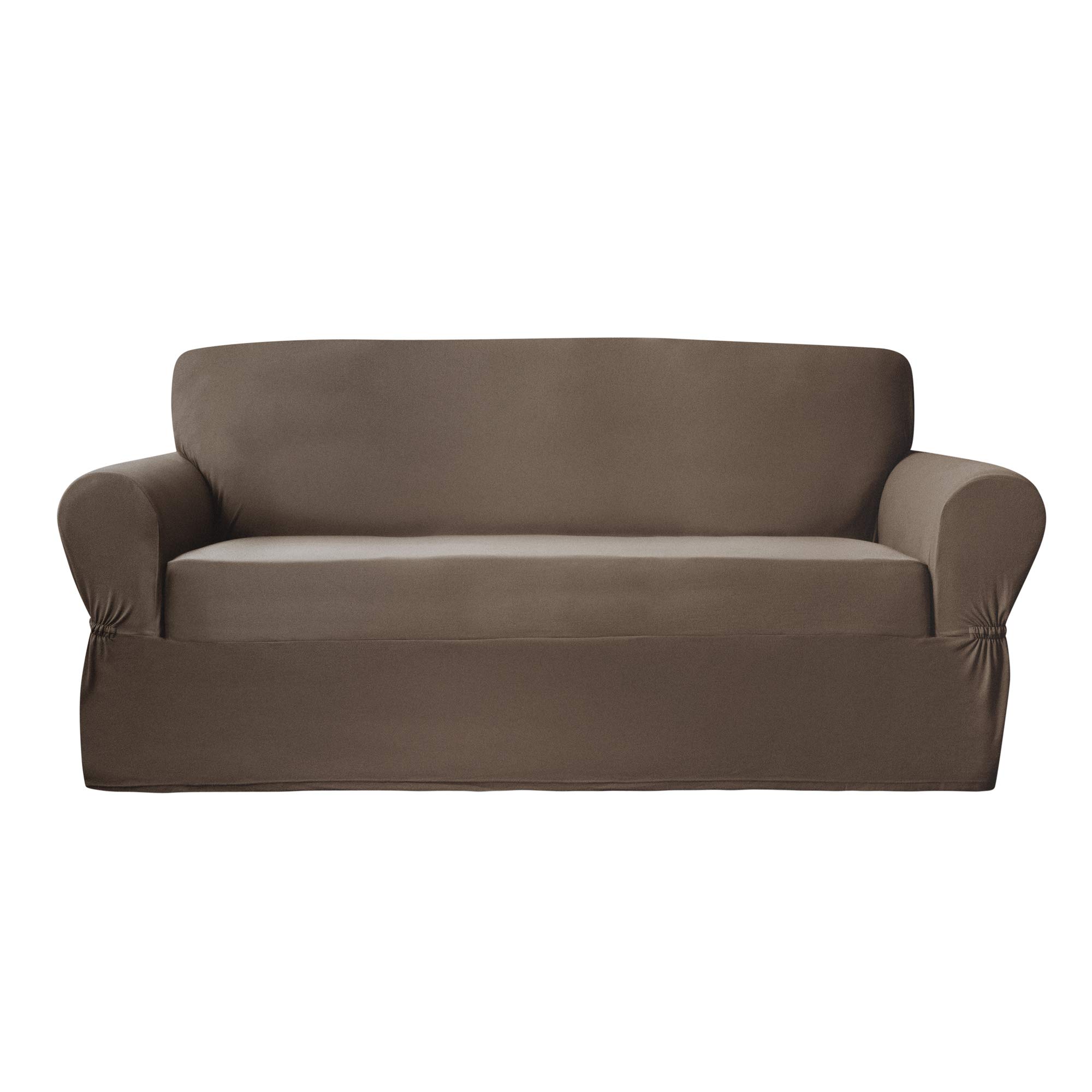 Zenna Home Chocolate Brown Stretch Plush Sofa Slipcover - 1 Piece Furniture Protector for Living Room, Bedroom & Pet-Friendly Homes