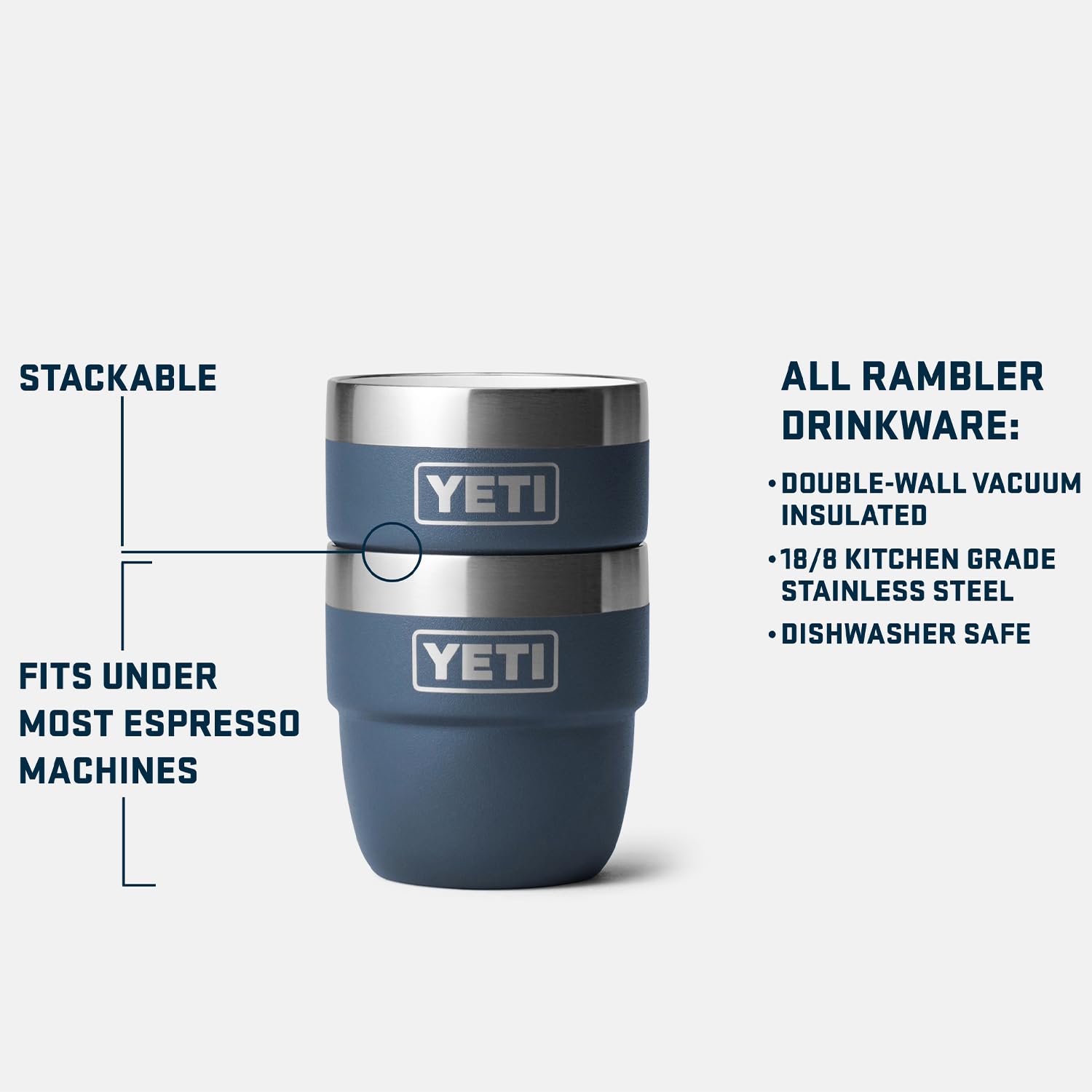 YETI Rambler 4 oz Stackable Stainless Steel Vacuum Insulated Espresso Coffee Cups - 2 Pack | Perfect for Camping, Office & Travel | Keeps Drinks Hot or Cold