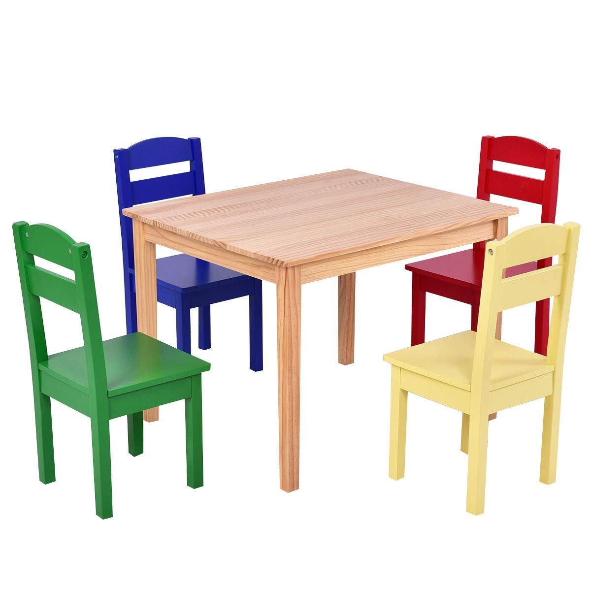 LHONE Kids 5-Piece Wooden Play Table and Chair Set - Rectangle Activity Table with 4 Chairs for Toddlers (Multicolor) - Perfect for Playroom, Preschool Learning, Arts & Crafts, and Snack Time