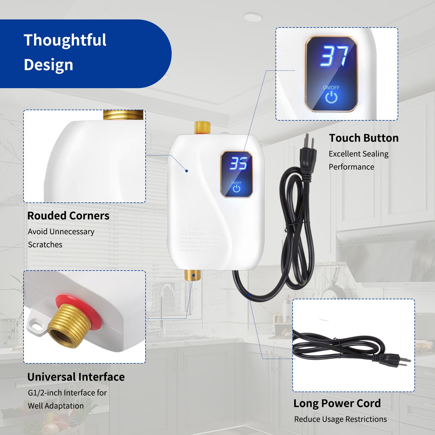 **110V 3000W Electric Tankless Water Heater - Instant On-Demand Hot Water with Digital Display - Under Sink Mini Heater for Kitchen, Bathroom & Washing - Perfect for Small Homes, Apartments & RVs**