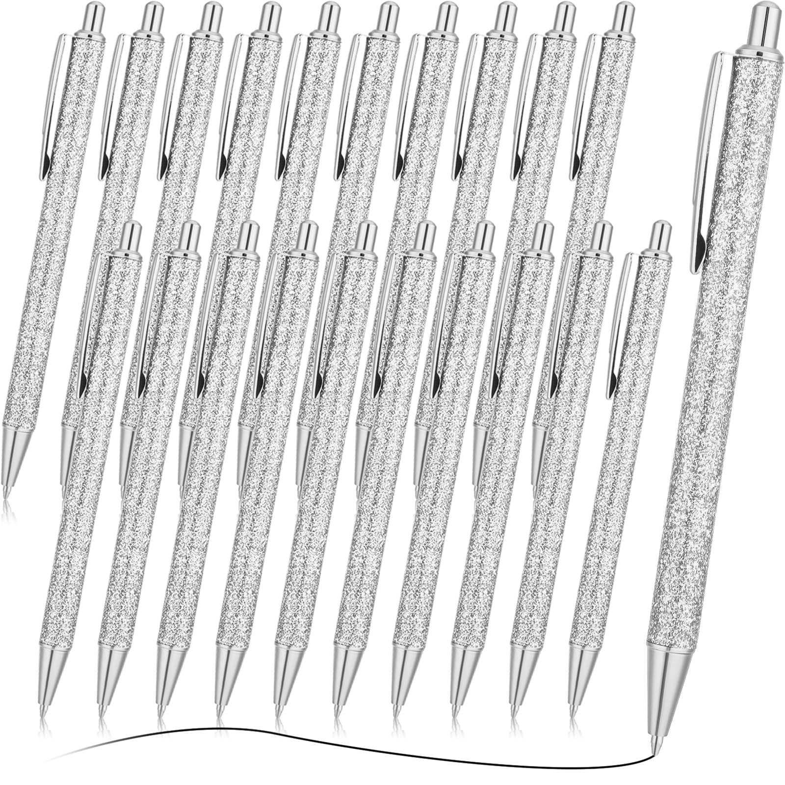 20 Pack Metal Retractable Ballpoint Pens - Cute Elegant Office Pens with Black Ink & Medium Point for Smooth Writing - Perfect Gift for Students, Professionals & Office Use (Silver)