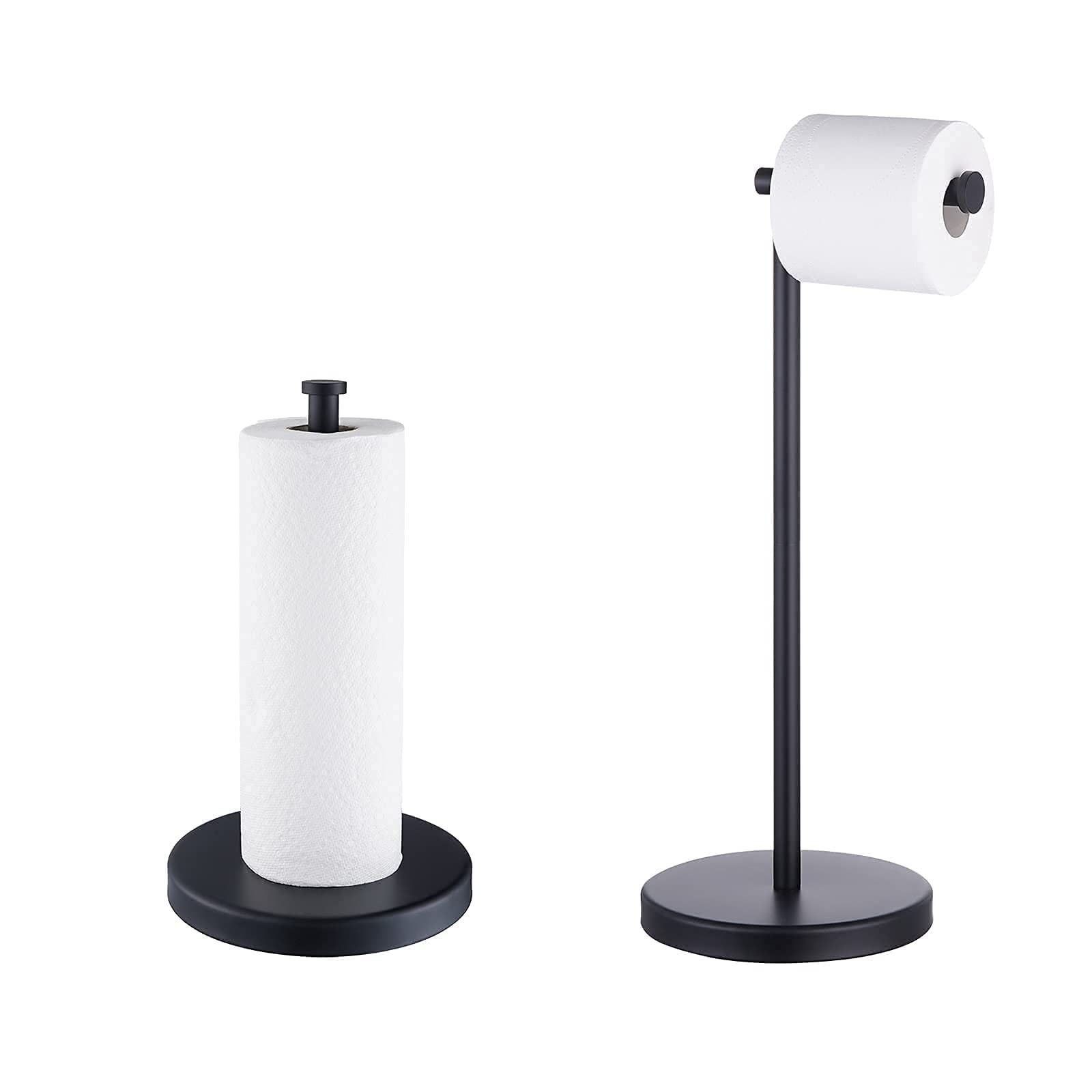 KES Matte Black Paper Towel Holder Stand - Countertop & Bathroom Toilet Paper Organizer (KPH202-BK+BPH283S1-BK) - Perfect for Kitchen, Bathroom & Office Organization