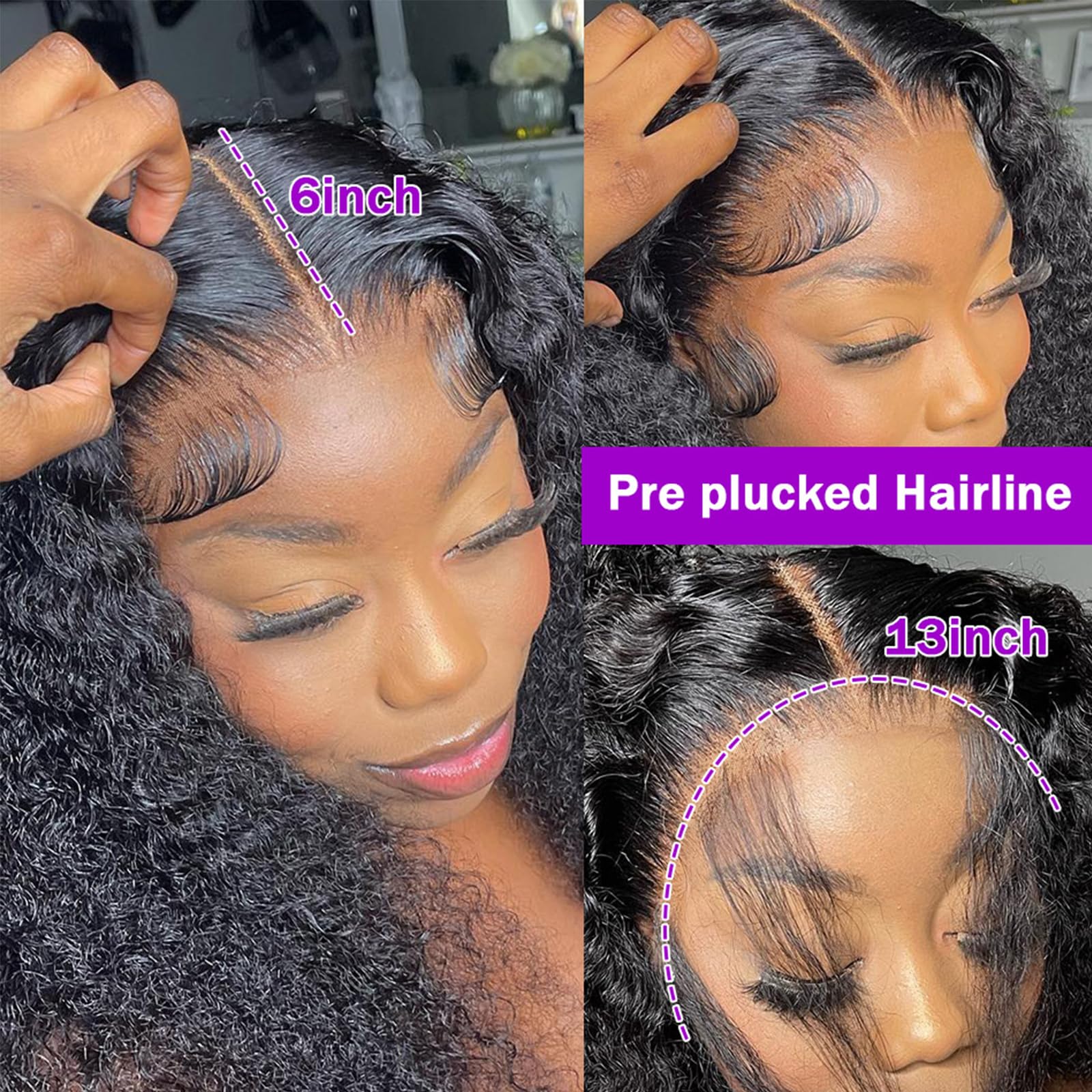 13x6 HD Deep Wave Lace Front Wigs Human Hair - 180% Density Deep Curly Lace Frontal Wigs for Women - 18 Inch Glueless Curly Human Hair Wigs with Baby Hair & Pre-Plucked Hairline - Perfect for Daily Wear, Cosplay, and Special Occasions