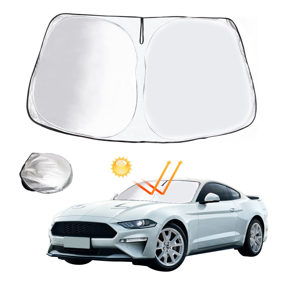 2021-2023 Ford Mustang Mach-E Windshield Sun Shade | Foldable Car Sun Visor with Heat Protection | Durable UV Blocking Sunshade for Parking & Outdoor Use