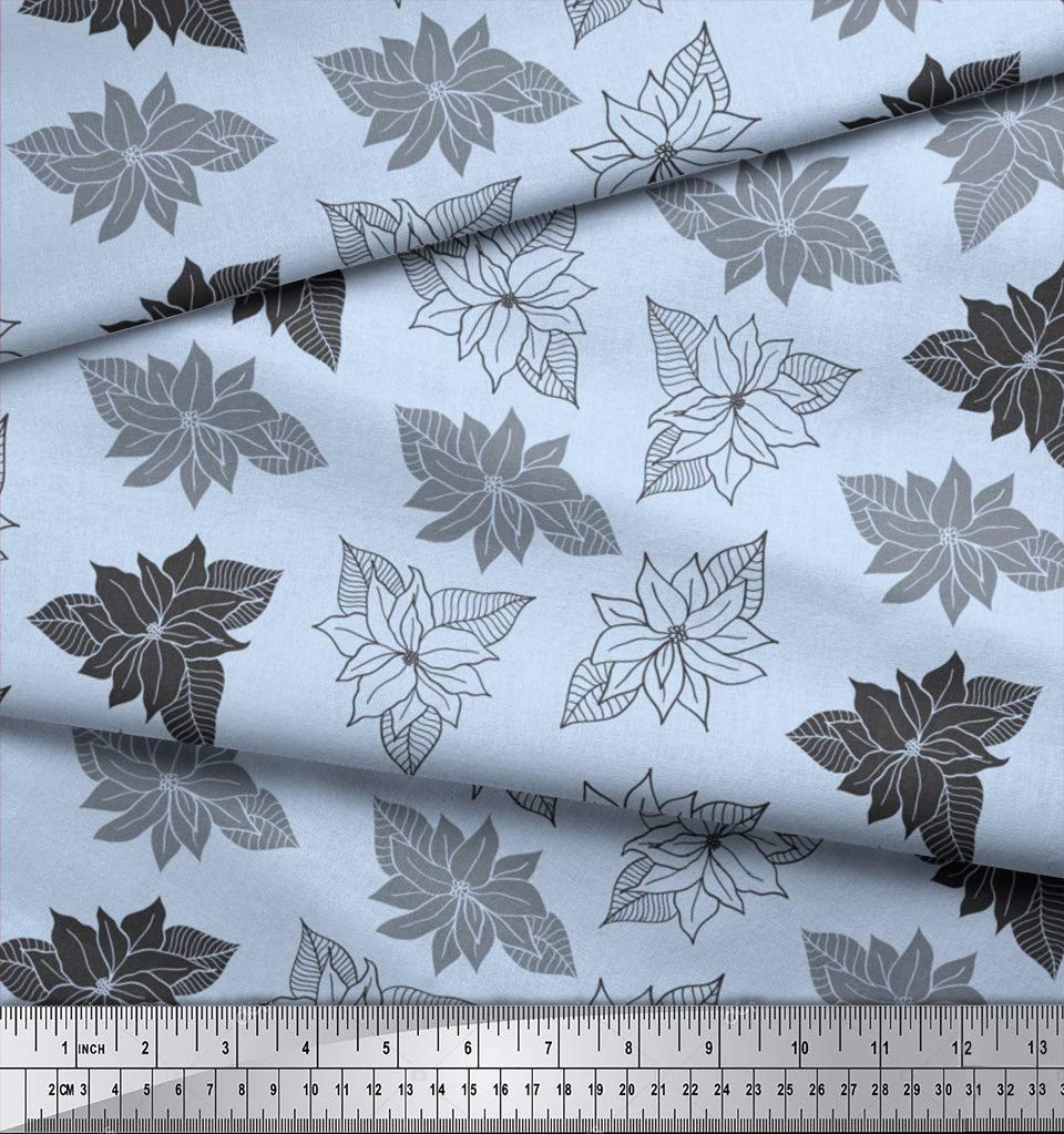 Soimoi Moss Georgette Blue Fabric by The Yard - 42 Inch Wide Floral Printed Fabric for Dresses, Scarves & Home Decor | Exotic Elegant Arbatax Lily Pattern Fashion & Upholstery Material