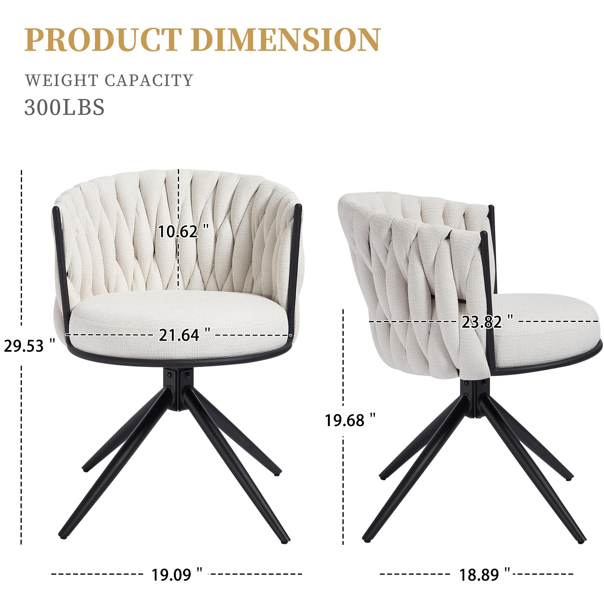 BFZ Dining Chairs Set of 2 - Modern Swivel Upholstered Fabric Chairs with Thick Cushions & Woven Back - Mid Century Style Kitchen & Dining Room Chairs - Perfect for Small Spaces, Breakfast Nooks & Contemporary Home Decor