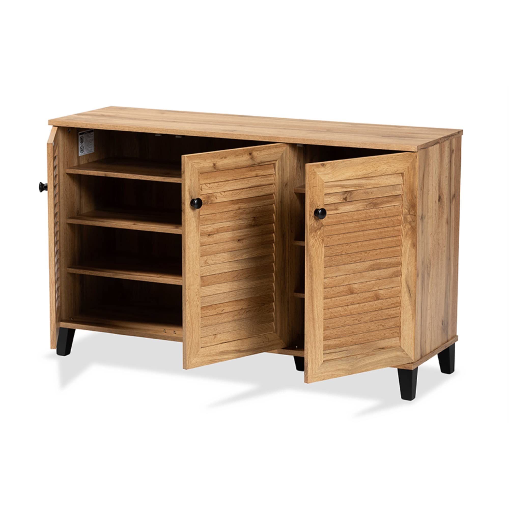 Baxton Studio Coolidge Modern Oak Brown Wood 3-Door Shoe Storage Cabinet - Organize Shoes in Entryway, Bedroom or Closet (36