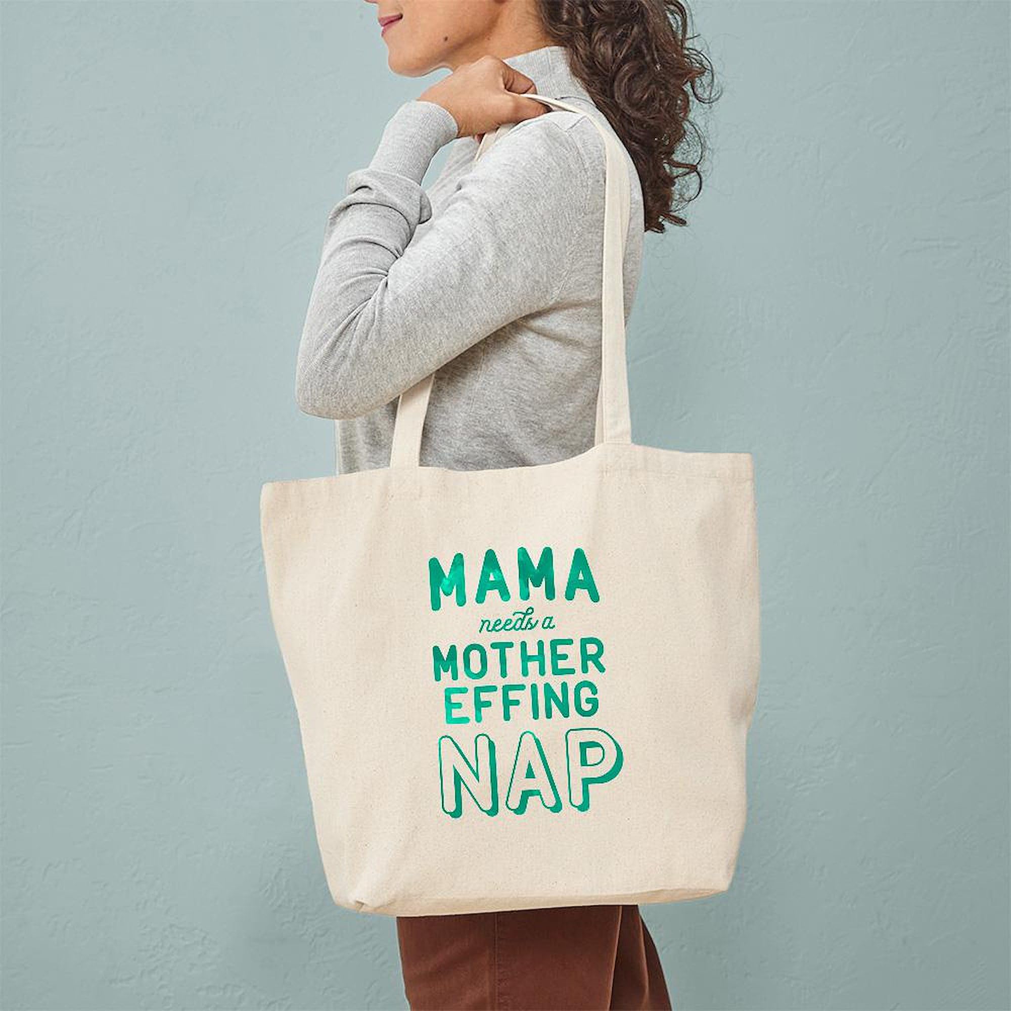Mama Needs A Mother Effing Nap Green Canvas Tote Bag - Reusable Natural Shopping Bag for Groceries, Beach & Work | Funny Mom Gift
