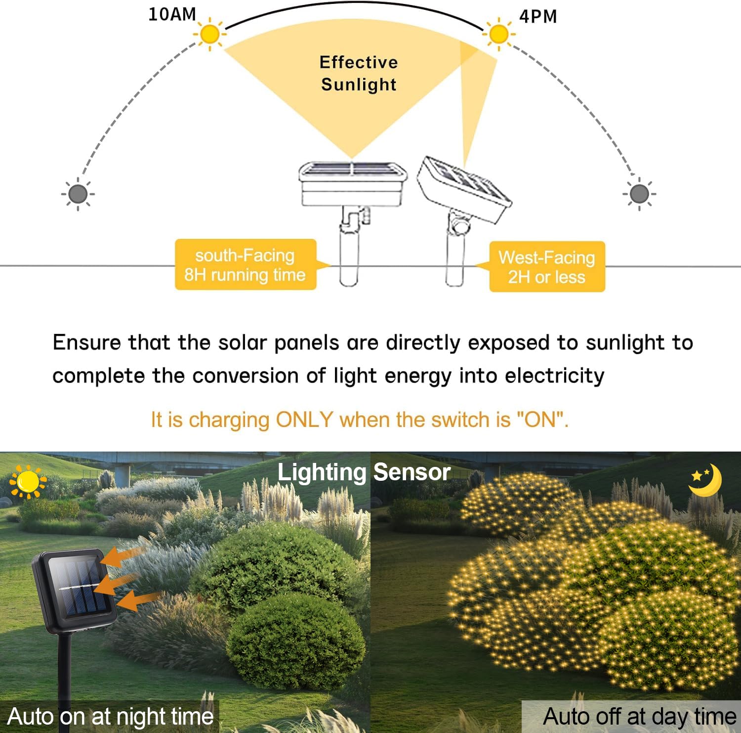 Solar Powered 200 LED 9.8Ft x 6.6Ft Outdoor Net Lights - Dark Green Wire with Auto On/Off & 8 Lighting Modes - Waterproof Mesh Lights for Bushes, Shrubs, Lawn, Garden, Patio, and Holiday Decorations (Warm White)