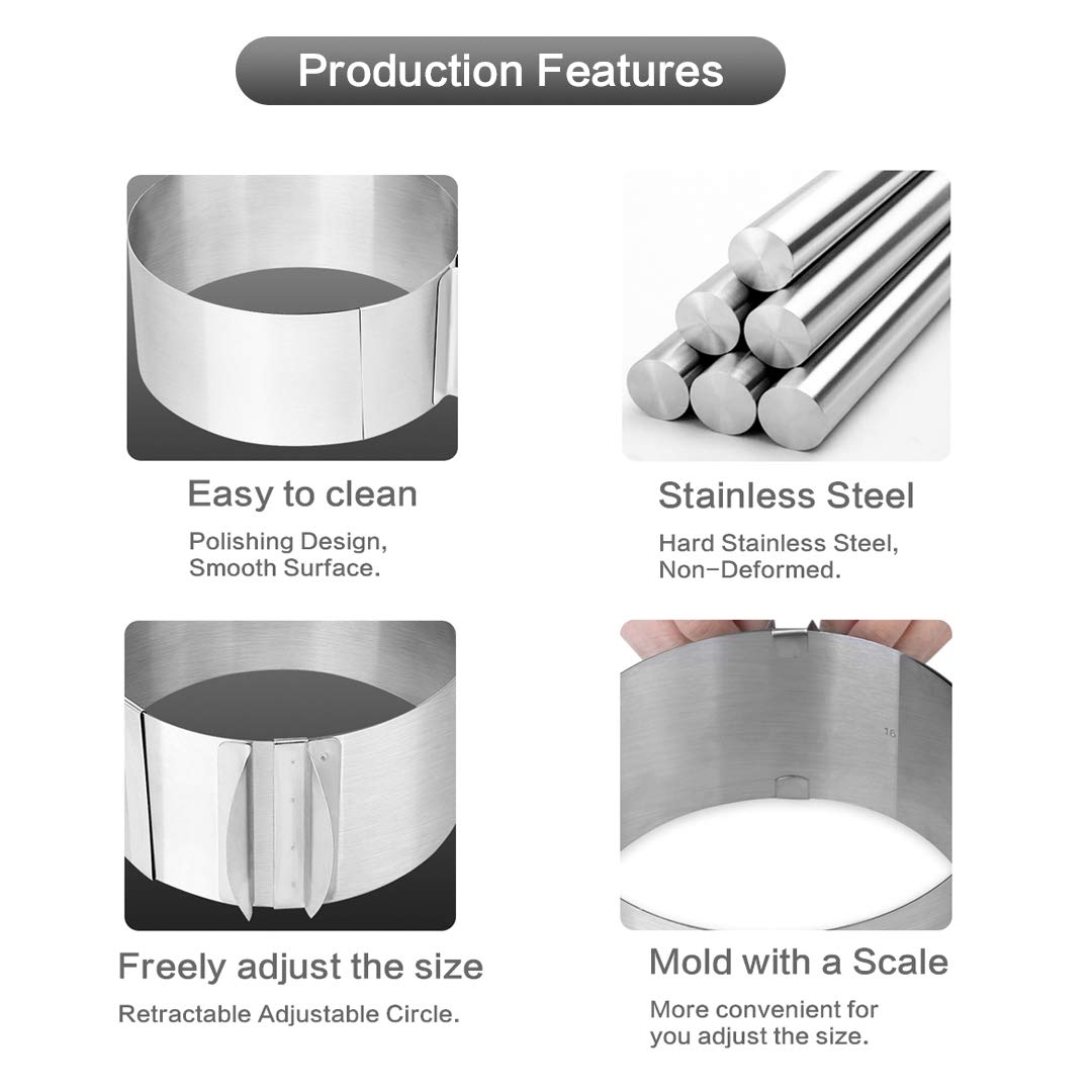 Adjustable Cake Mold Mousse Ring & Cake Collar Set - Heavy Duty 6-12 Inch Round Baking Ring for Cheesecake, Mousse, and Layered Desserts - Includes Acetate Roll for Professional Cake Decorating at Home