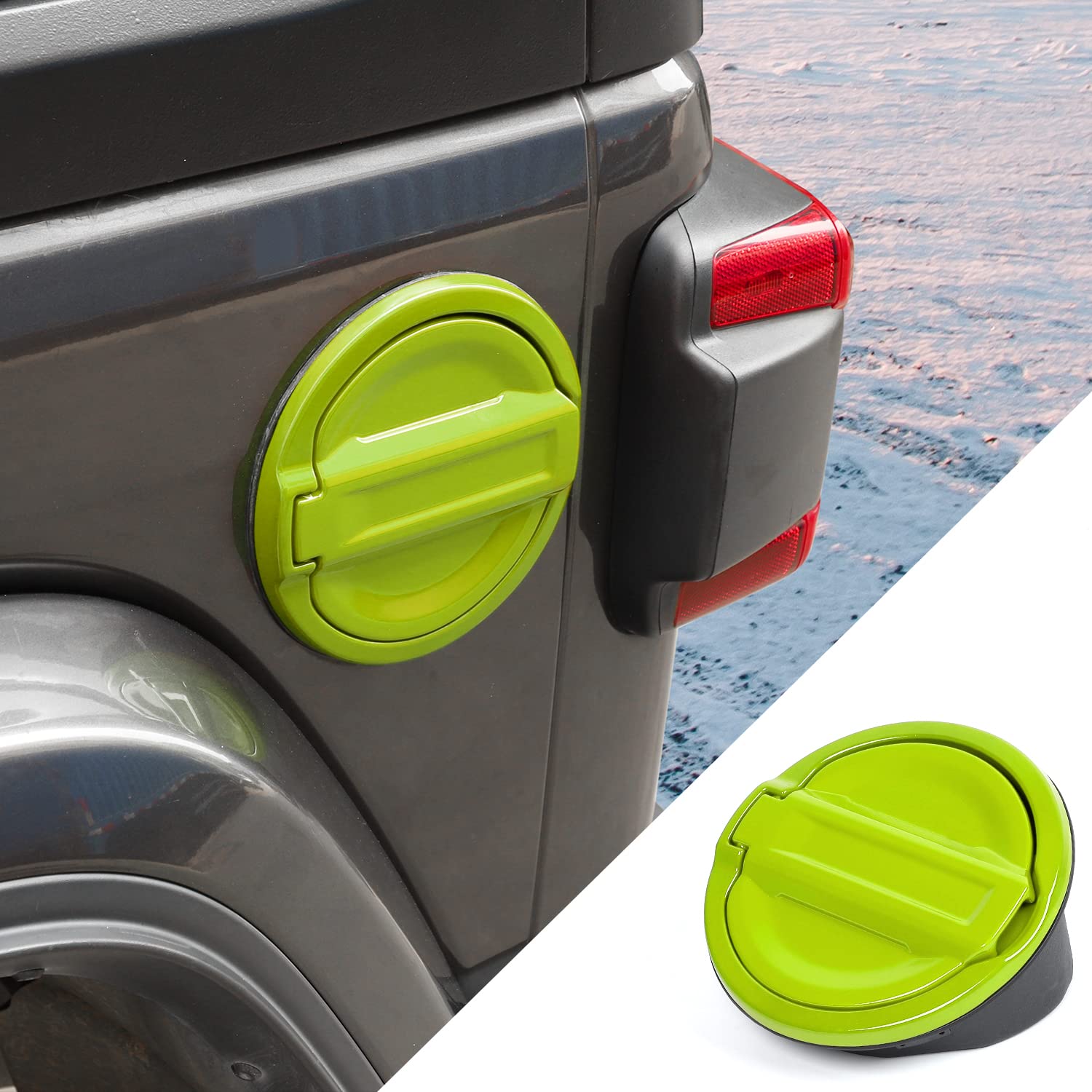 JWWY Aluminum Alloy Fuel Tank Cover for 2018-2024 Jeep Wrangler JL - Gas Cap & Petrol Filler Trim Accessory (Green) - Durable Exterior Upgrade for Off-Road Adventures & Daily Driving
