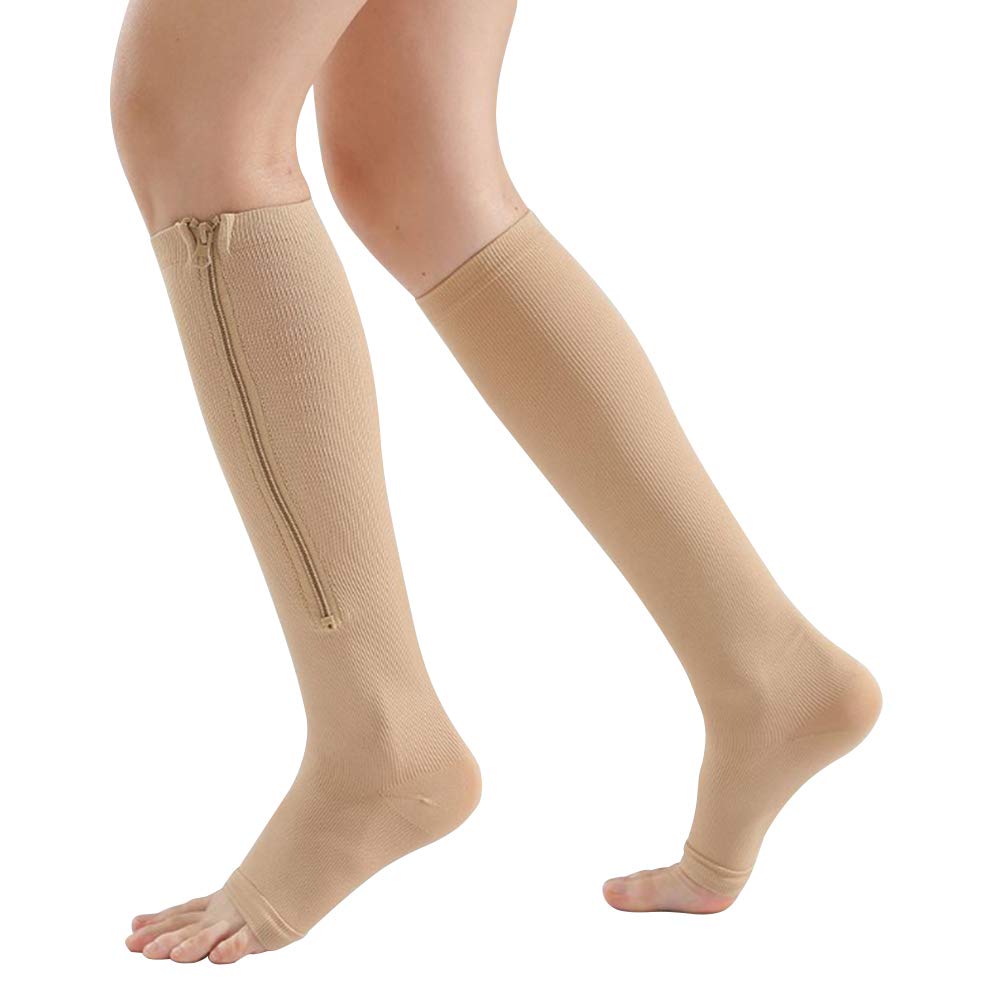 YUSHOW 3 Pairs Open Toe Compression Socks for Women - Breathable Zipper Support Stockings, Knee High Toeless Socks for Running, Travel & Varicose Vein Relief