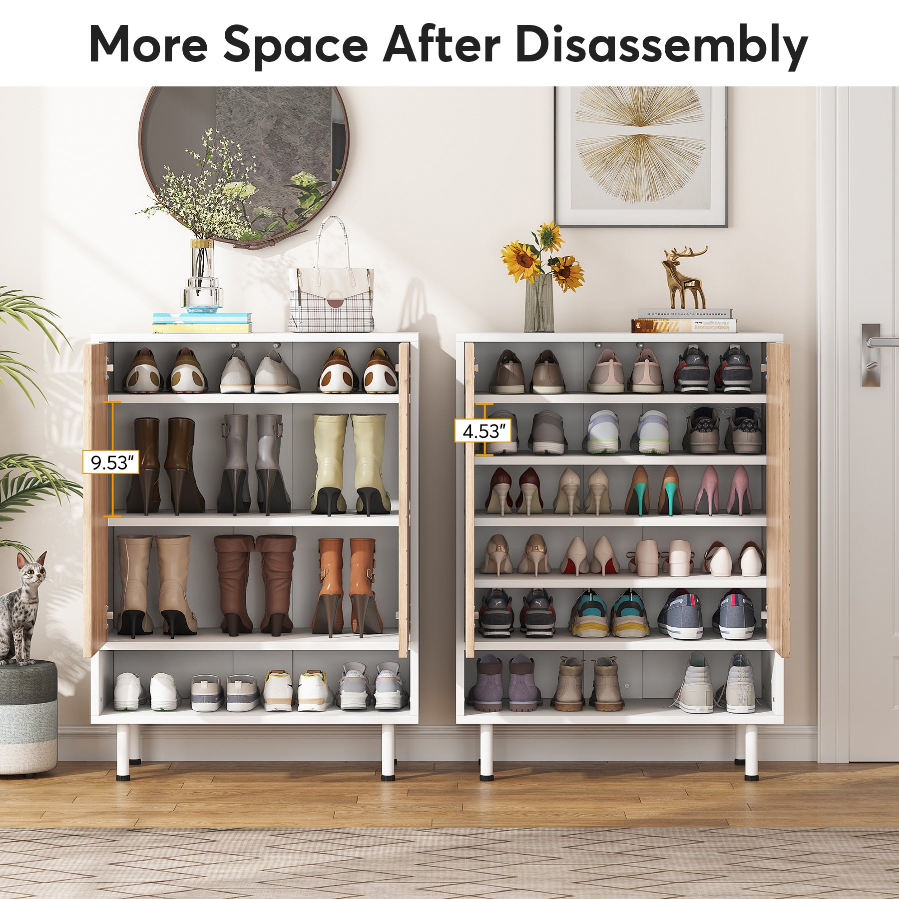 18 Pair Shoe Storage Cabinet - 6 Tier Shoe Rack Organizer with Doors for Entryway, Closet & Bedroom Organization - Space Saving Shoe Shelf for Sneakers, Boots & Heels