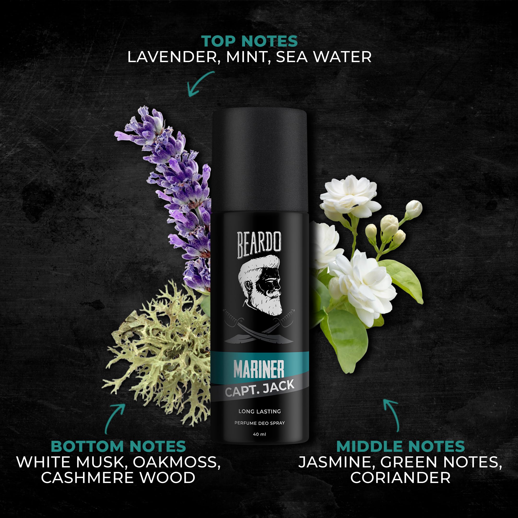 Beardo Darkside 150ml & Mariner Captain Jack 40ml Men's Cologne Gift Set - Long Lasting Deodorant Spray with Fresh Aquatic Scent - Perfect for Daily Use, Office, Date Night & Special Occasions - Ideal Christmas Gift for Him, Boyfriend or Husband