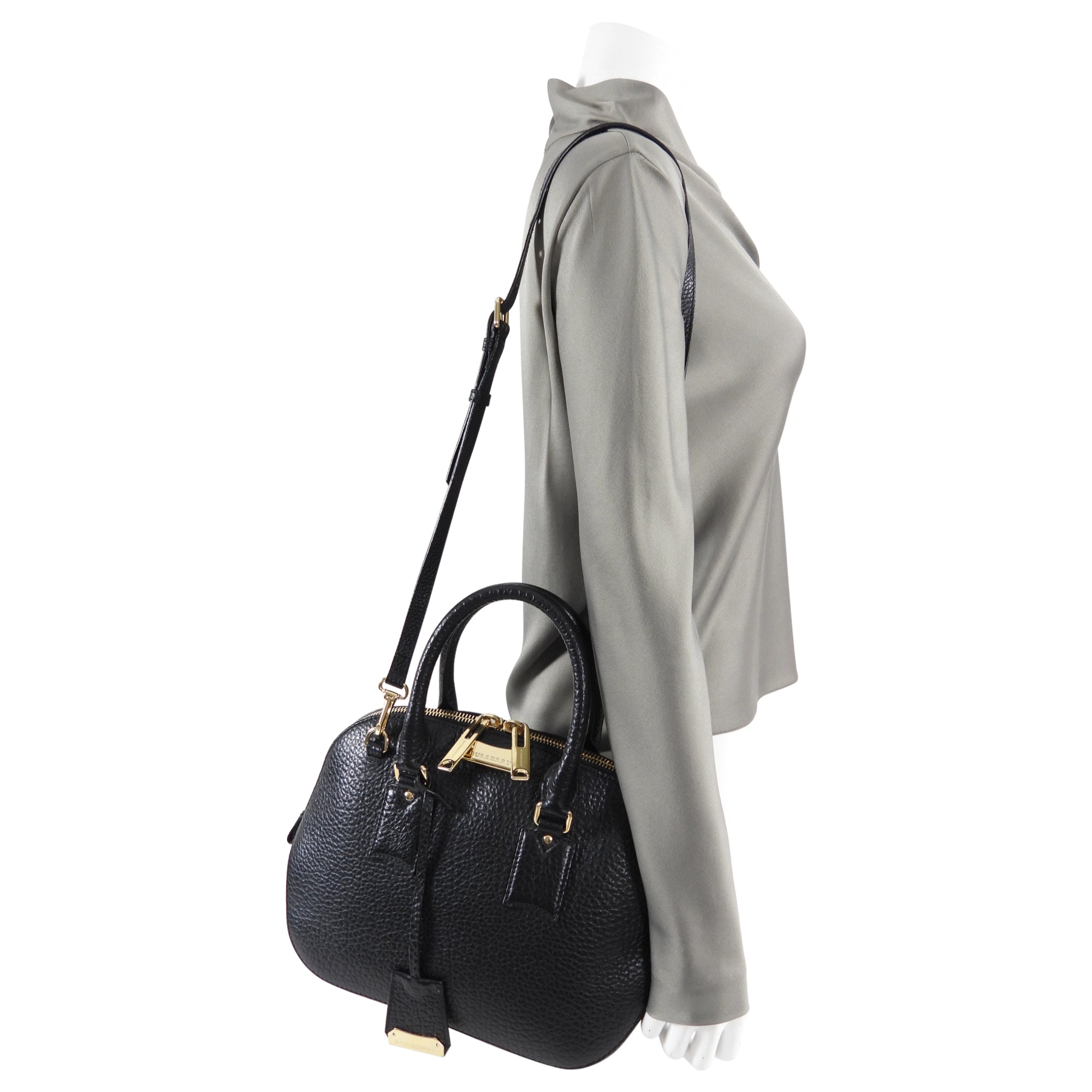 Burberry Black Grained Leather Orchard Two-Way Handbag | Crossbody & Shoulder Bag for Women | Perfect for Work, Travel & Everyday Use