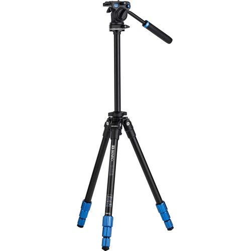 Benro 4-Section Aluminum Slim Video Tripod Kit with Fluid Head - Lightweight & Portable for DSLR Cameras, Perfect for Travel, Vlogging & Outdoor Shooting