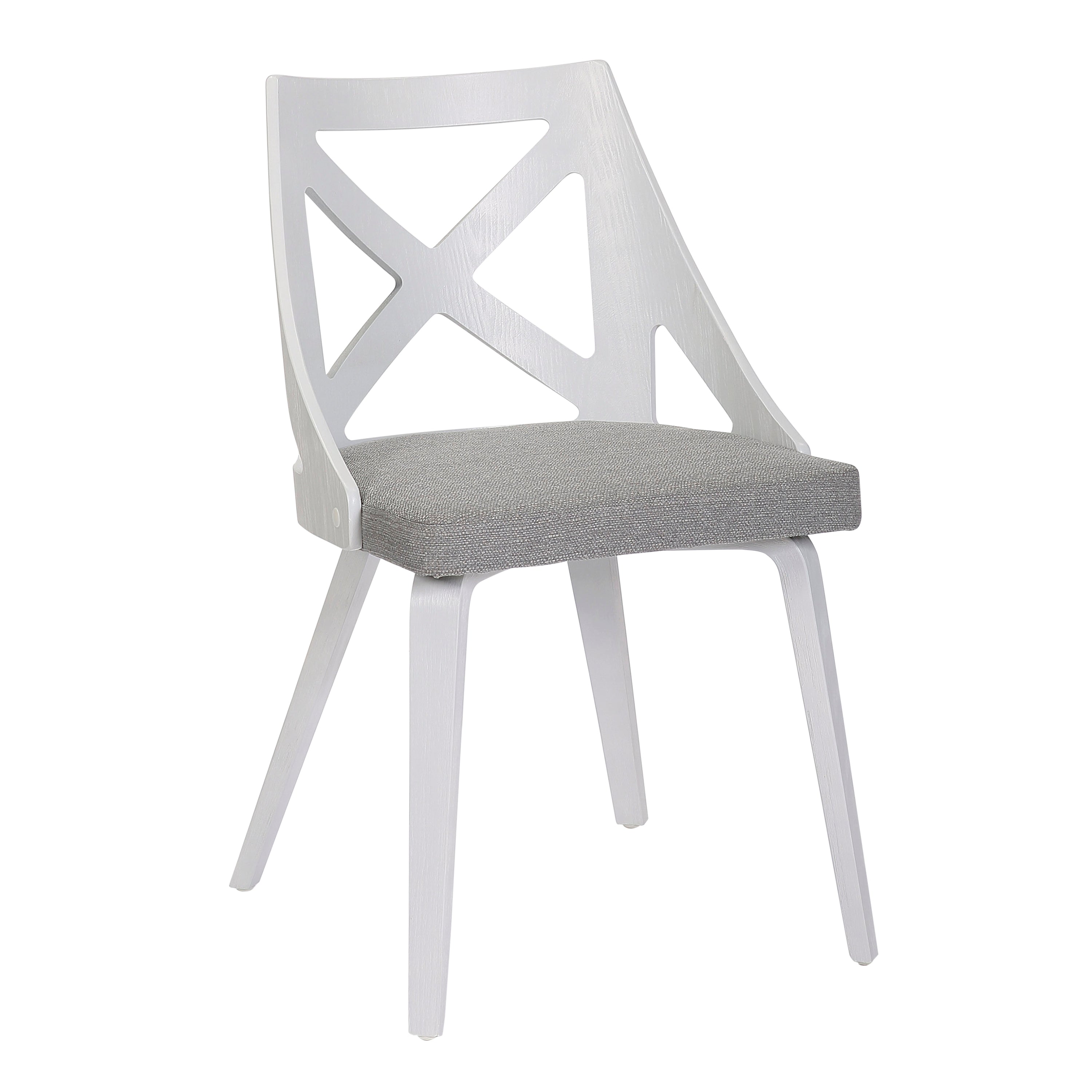 LumiSource Charlotte Farmhouse Chairs Set of 2 - White Textured Wood & Light Grey Fabric Upholstered Dining Chairs | Perfect for Farmhouse Dining Room, Kitchen Nook or Cozy Breakfast Corner