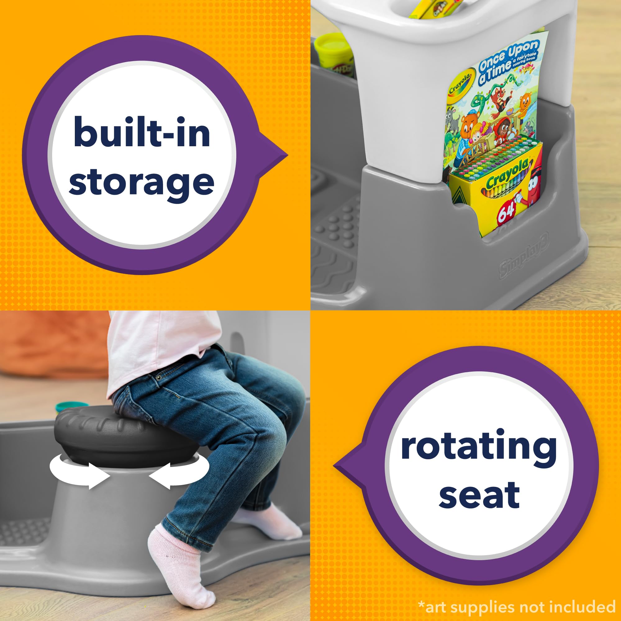Simplay3 Kids Art Desk and Chair Set with Storage - Creative Drawing Table for Children, Includes Attached Chair & Floor Mat - Perfect for Home, Classroom & Playroom Activities