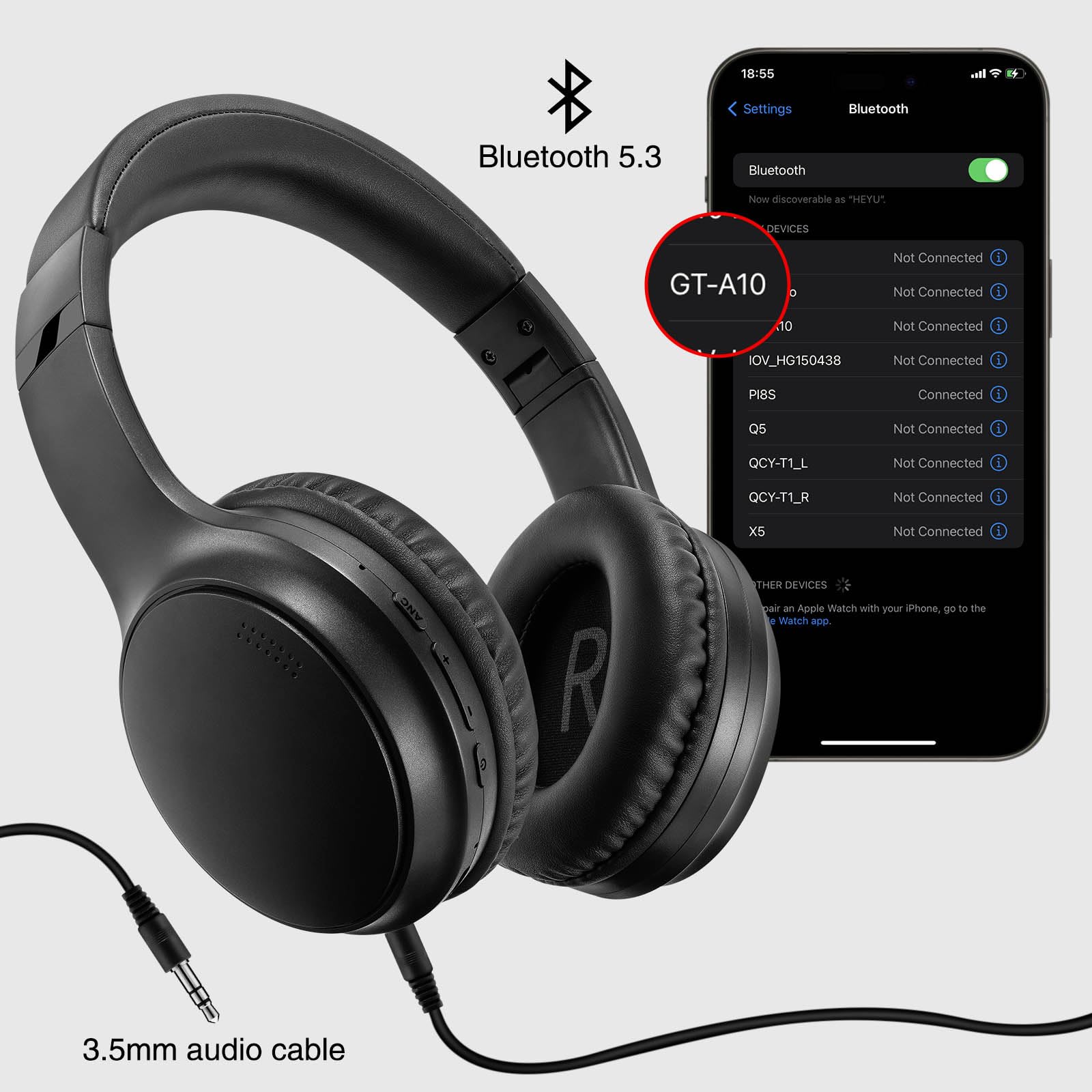 Wireless Headphones with Microphone - Lightweight Bluetooth 5.3 On-Ear Headset, 20+ Hours Playtime, Foldable Design for Travel & Commuting - A2 Beige & A10 Black ANC Headphones for Work, Gym, and Gaming
