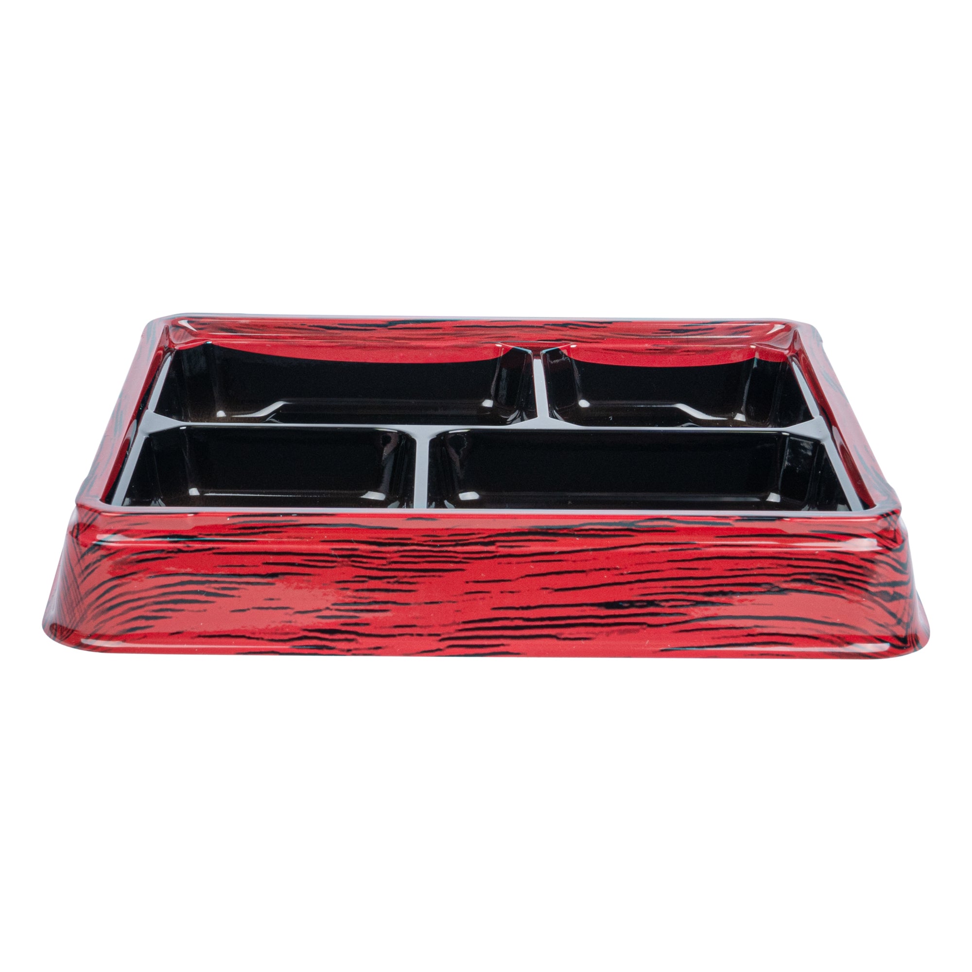 Bento Tek 18 oz Square Red and Black Plastic Bento Box with 4 Compartments | 8.5