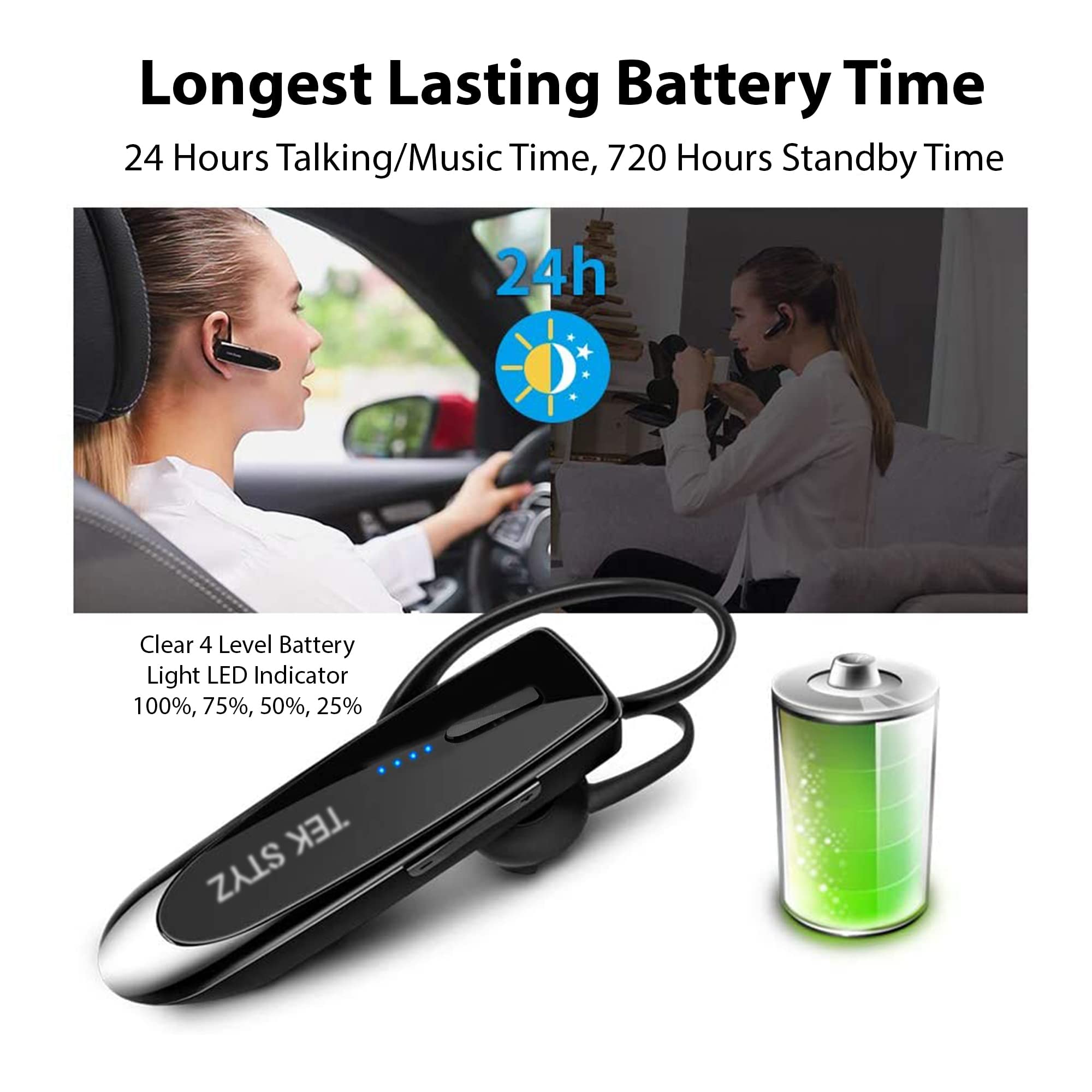 Bluetooth 5.3 Wireless Headset with Dual Mic Noise Cancellation - Compatible with Samsung Galaxy S21/Ultra/Plus/S21+ 5G, IPX5 Waterproof, 22Hrs Talk Time & 60 Day Standby - Perfect for Work Calls, Gaming & Outdoor Activities