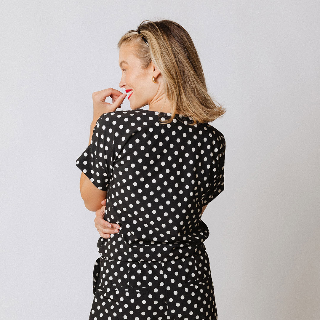 Boss Tee - Black Polka Dot Women's T-Shirt | Casual Short Sleeve Blouse for Work & Everyday Wear