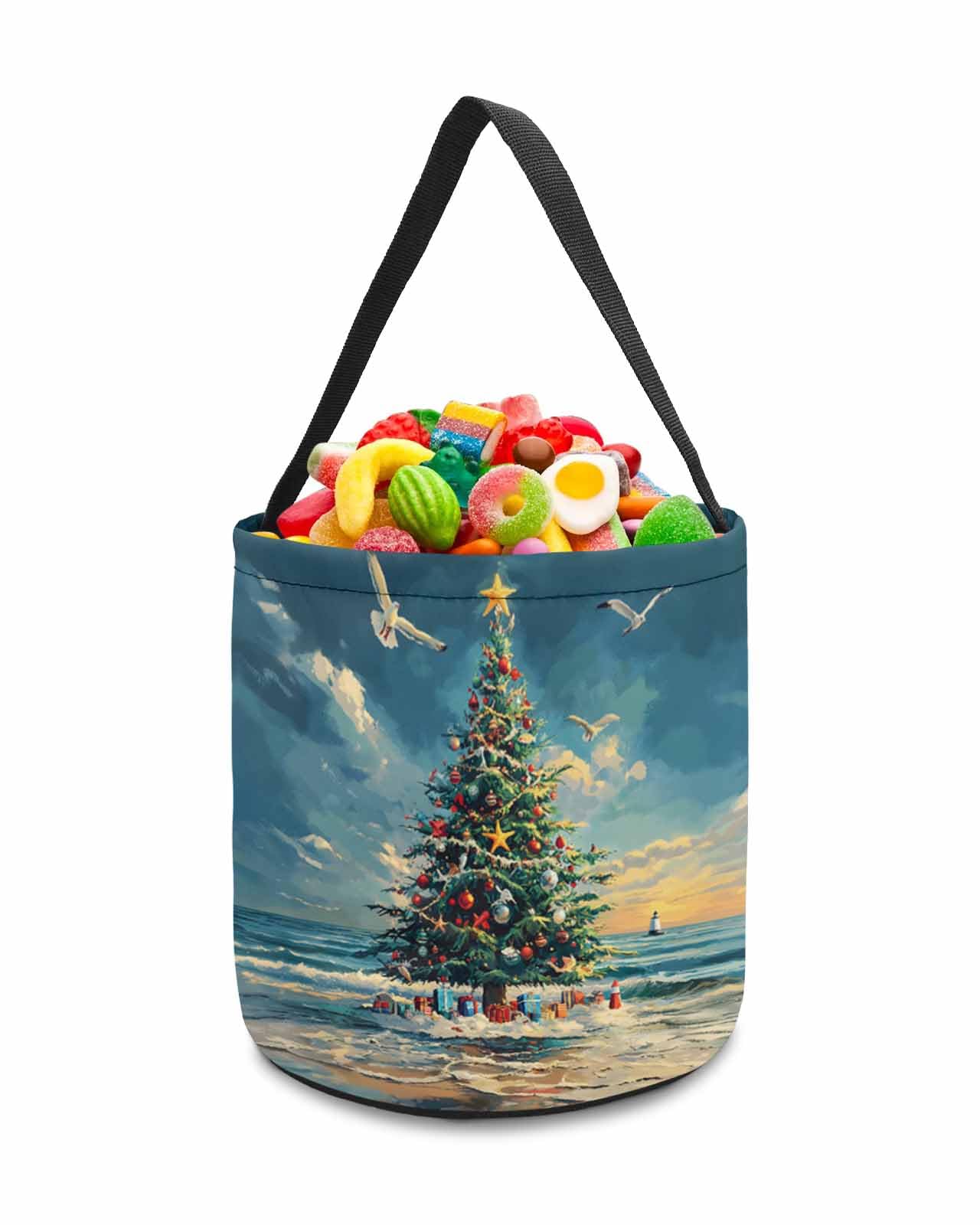 2 Pack Reusable Halloween Trick or Treat Candy Bags | Christmas Tree Design with Star Ornaments | Collapsible Holiday Party Favor Tote for Candy, Gifts & Goodies | Perfect for Halloween Parties, Christmas Celebrations & Beach-Themed Events