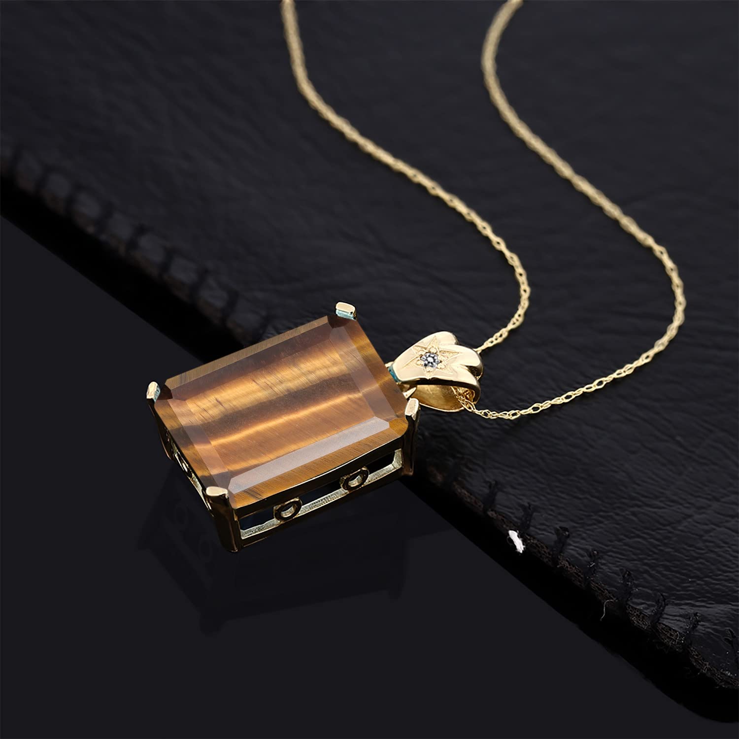 18K Yellow Gold Plated Silver Gemstone Birthstone & Diamond Pendant Necklace | 18X13MM Emerald Cut Center Stone with 1.8MM Round Accents | Elegant Jewelry Gift for Women, Wife, Mom | 18 Inch Chain | Perfect for Birthdays, Anniversaries & Special Occasions