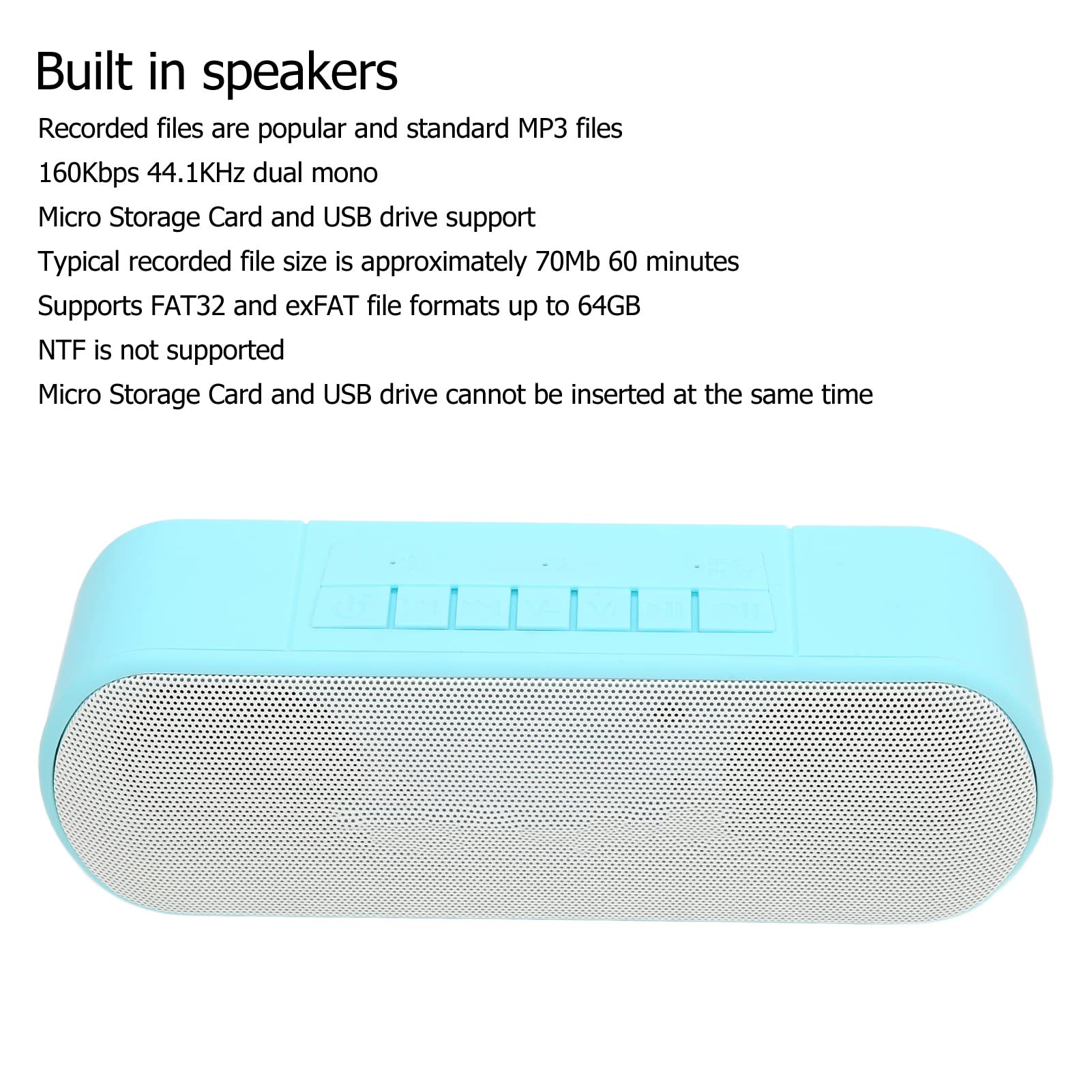 Zunate Bluetooth Speaker Recorder - Portable Audio Digitizer & MP3 Converter with Bluetooth 5.0, 3.5mm Line Input, High-Quality Sound (Blue) | Perfect for Home, Office, Travel, and Outdoor Music Recording