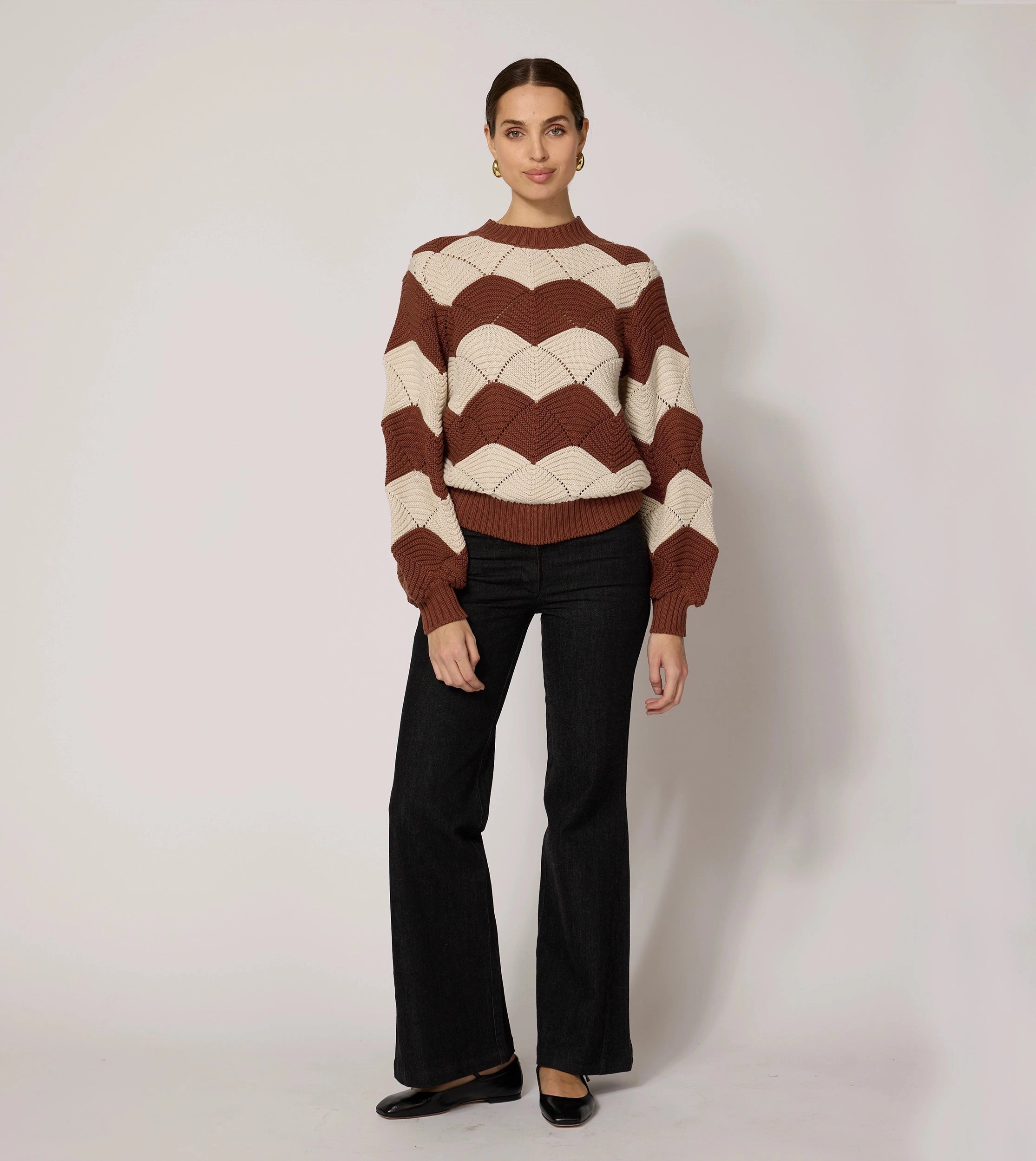 Kori Sweater for Women - Soft & Cozy Knit Pullover in Terracotta & Ivory | Perfect for Fall & Winter Layering, Casual Outfits & Office Wear