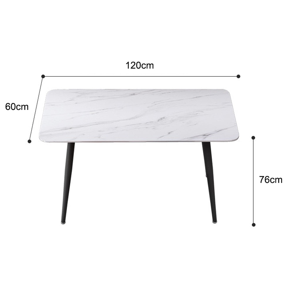 120x60cm Glossy Pandora Minimalist Slate Kitchen Dining Table - White Marble Top with Solid Metal Legs for Modern Home, Breakfast Nook, Small Space Dining & Office Workspace